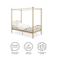 Canopy Metal Bed Frame with Intricate Design Headboard and Secured Slats - Gold - Twin
