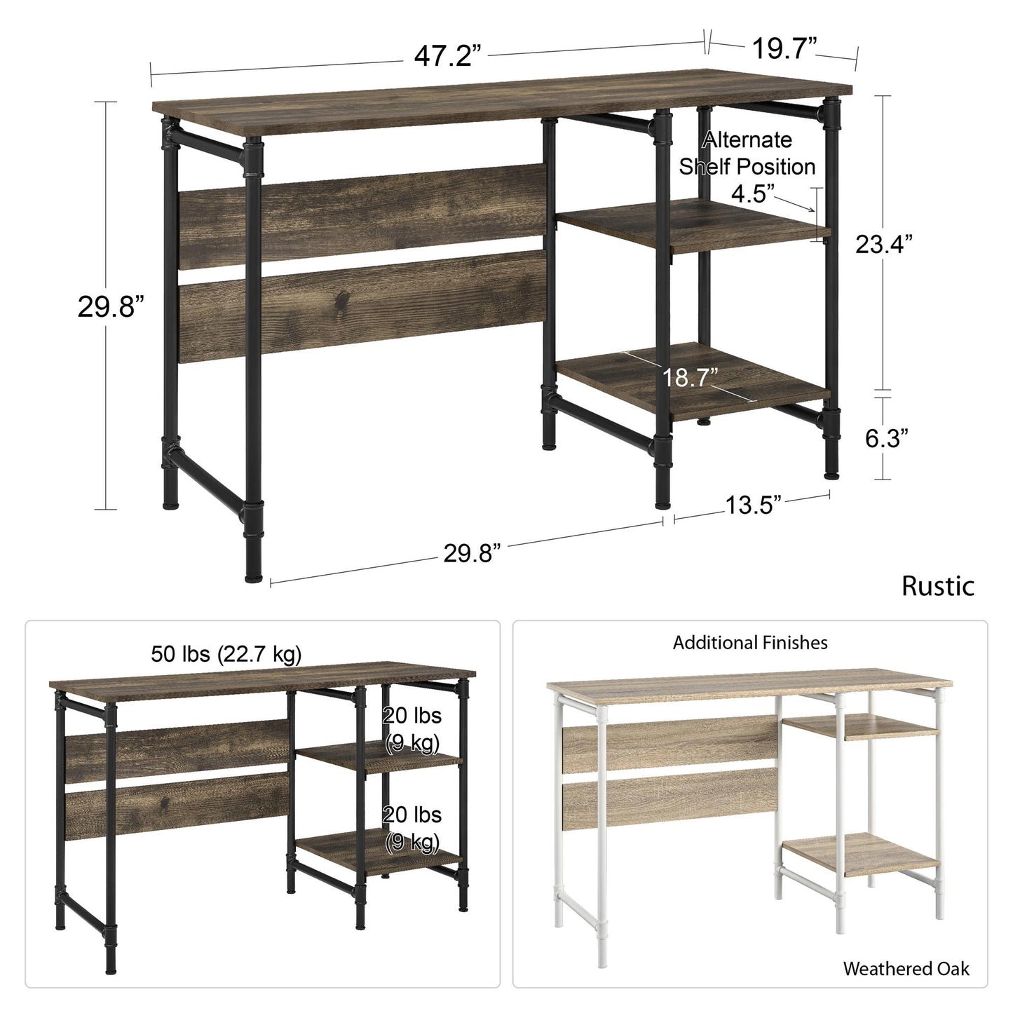Carter Single Pedestal Desk, Weathered Oak - Weathered Oak