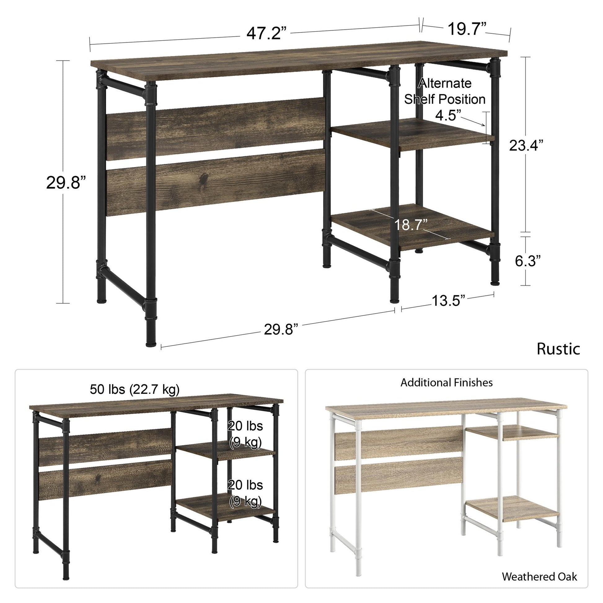 Carter Single Pedestal Desk, Weathered Oak - Weathered Oak