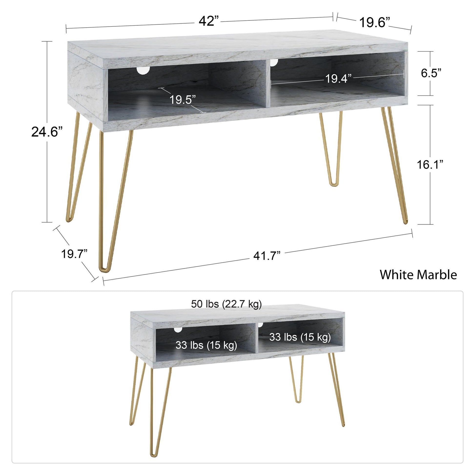 Athena TV Stand for TVs up to 42" - White marble
