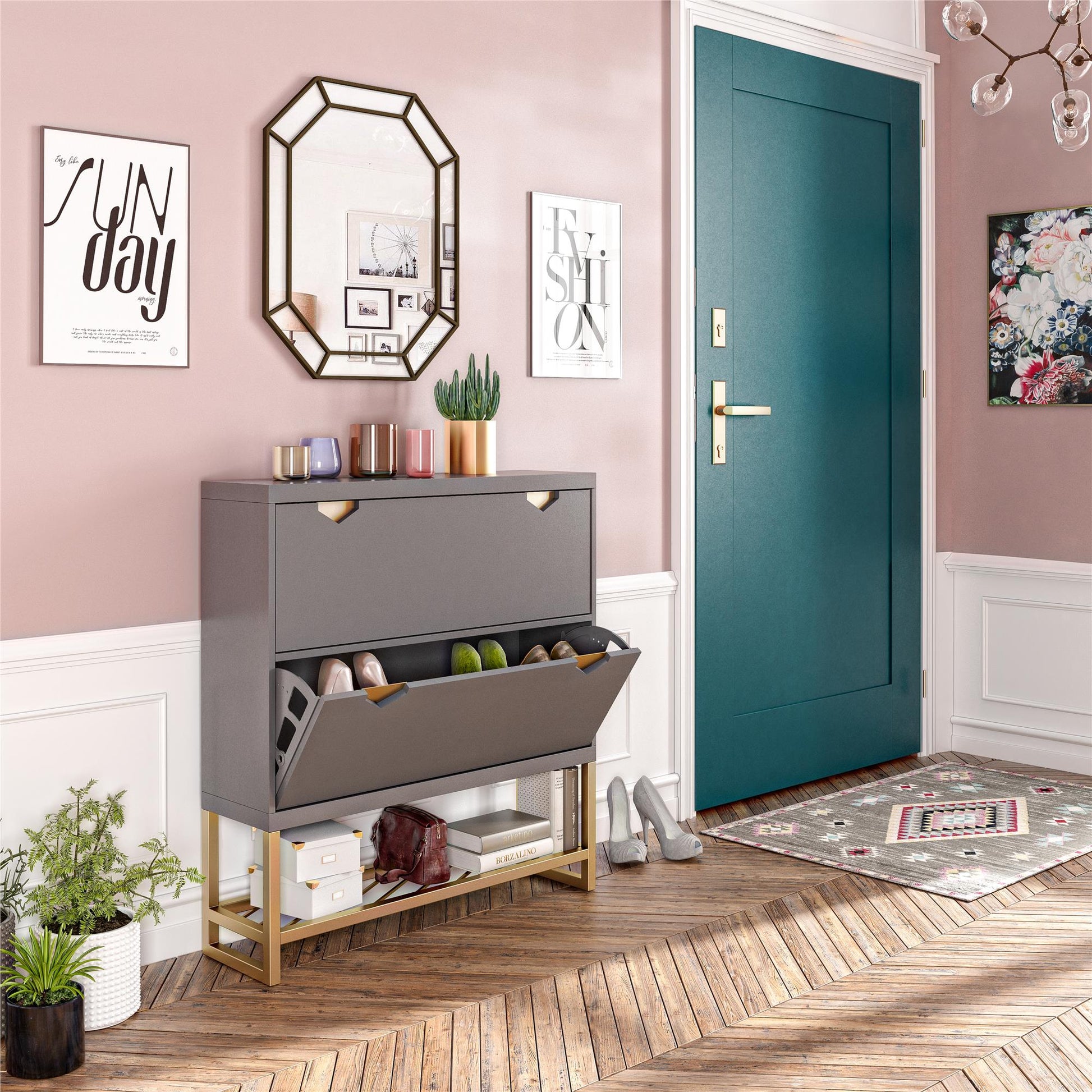 CosmoLiving by Cosmopolitan Brielle Entryway Shoe Storage - Graphite Grey