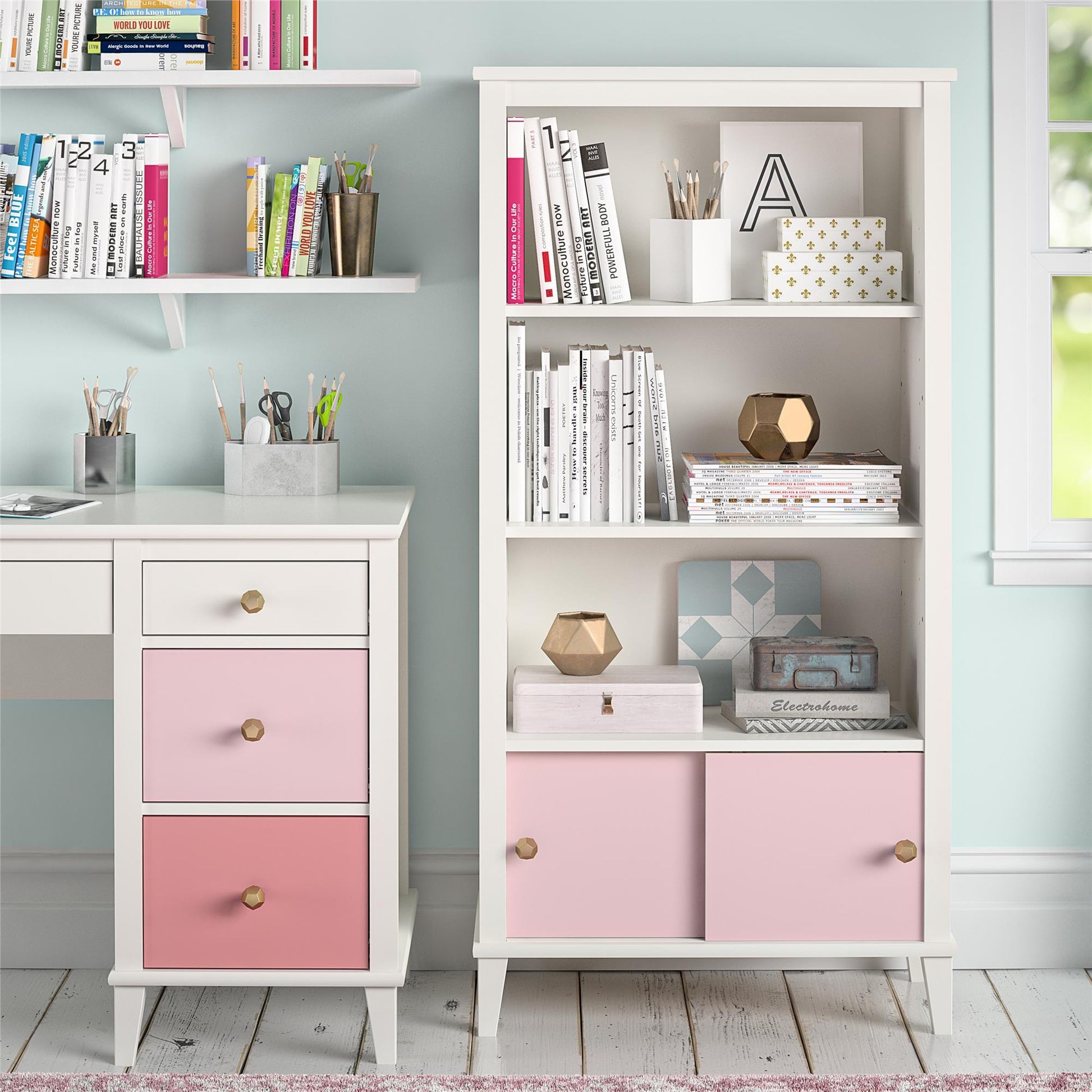 Monarch Hill Poppy Kids’ Bookcase with 2 Sets of Knobs - Pink