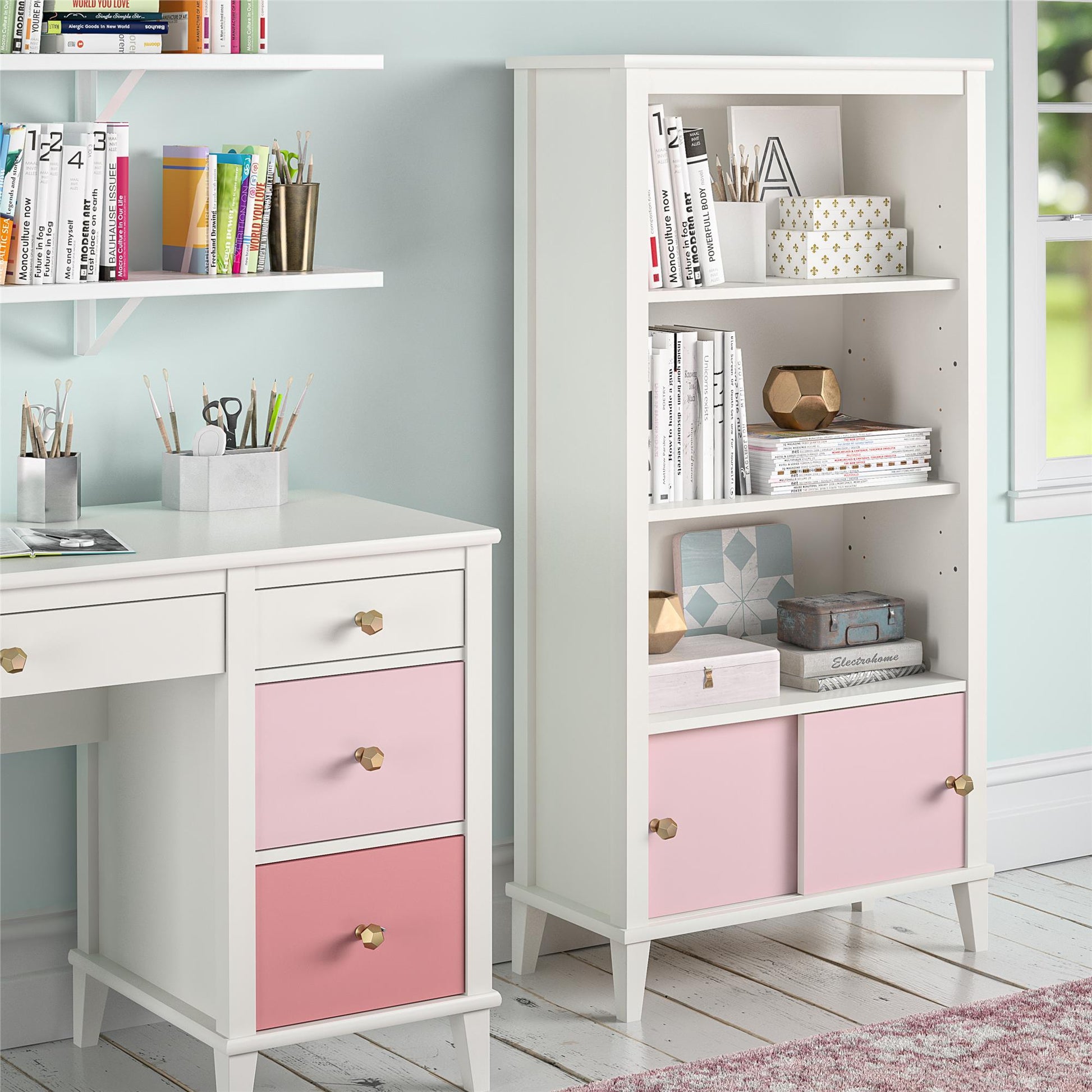 Monarch Hill Poppy Kids’ Bookcase with 2 Sets of Knobs - Pink