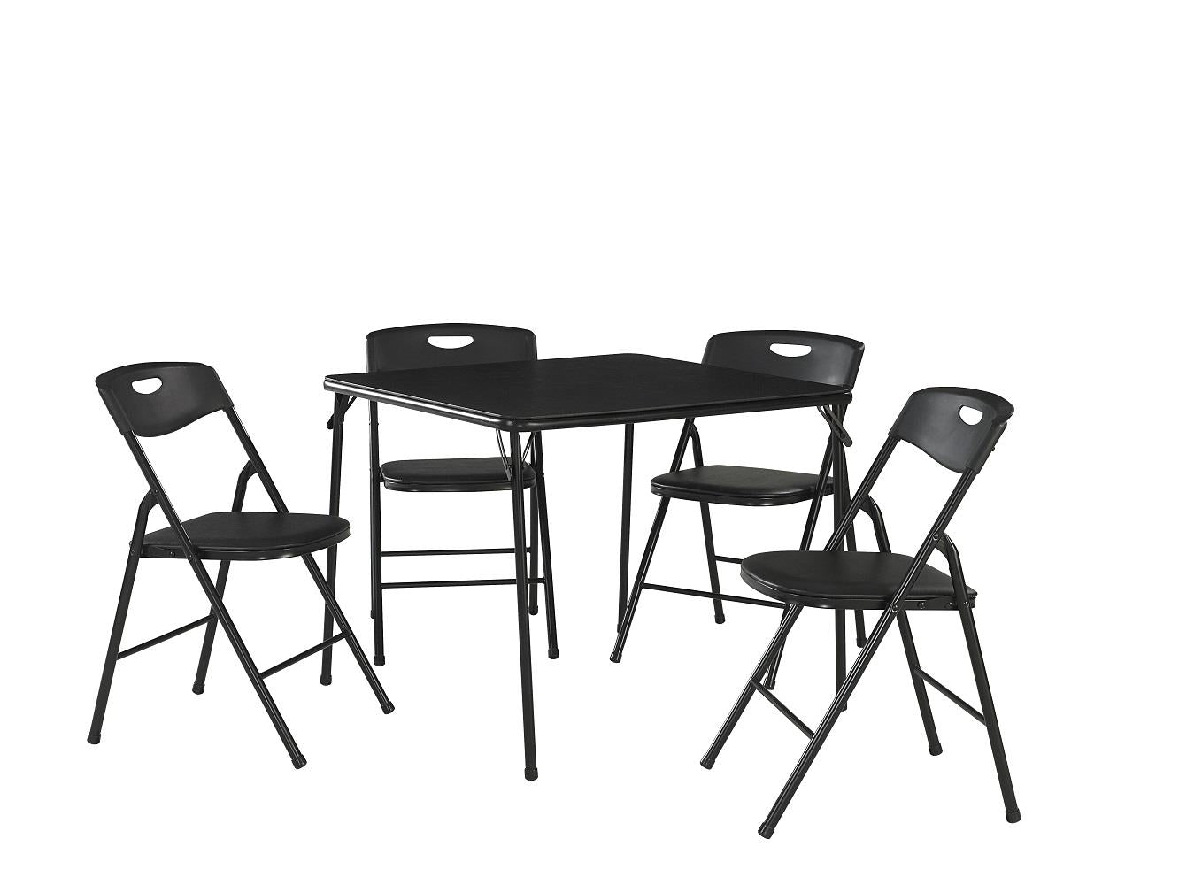 5 Piece Folding Dining Table and Chairs Set with Steel Frame and Vinyl Top - Black - 5 Piece