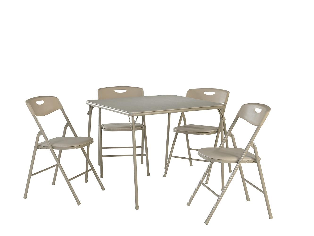5 Piece Folding Dining Table and Chairs Set with Steel Frame and Vinyl Top - Black - 5 Piece
