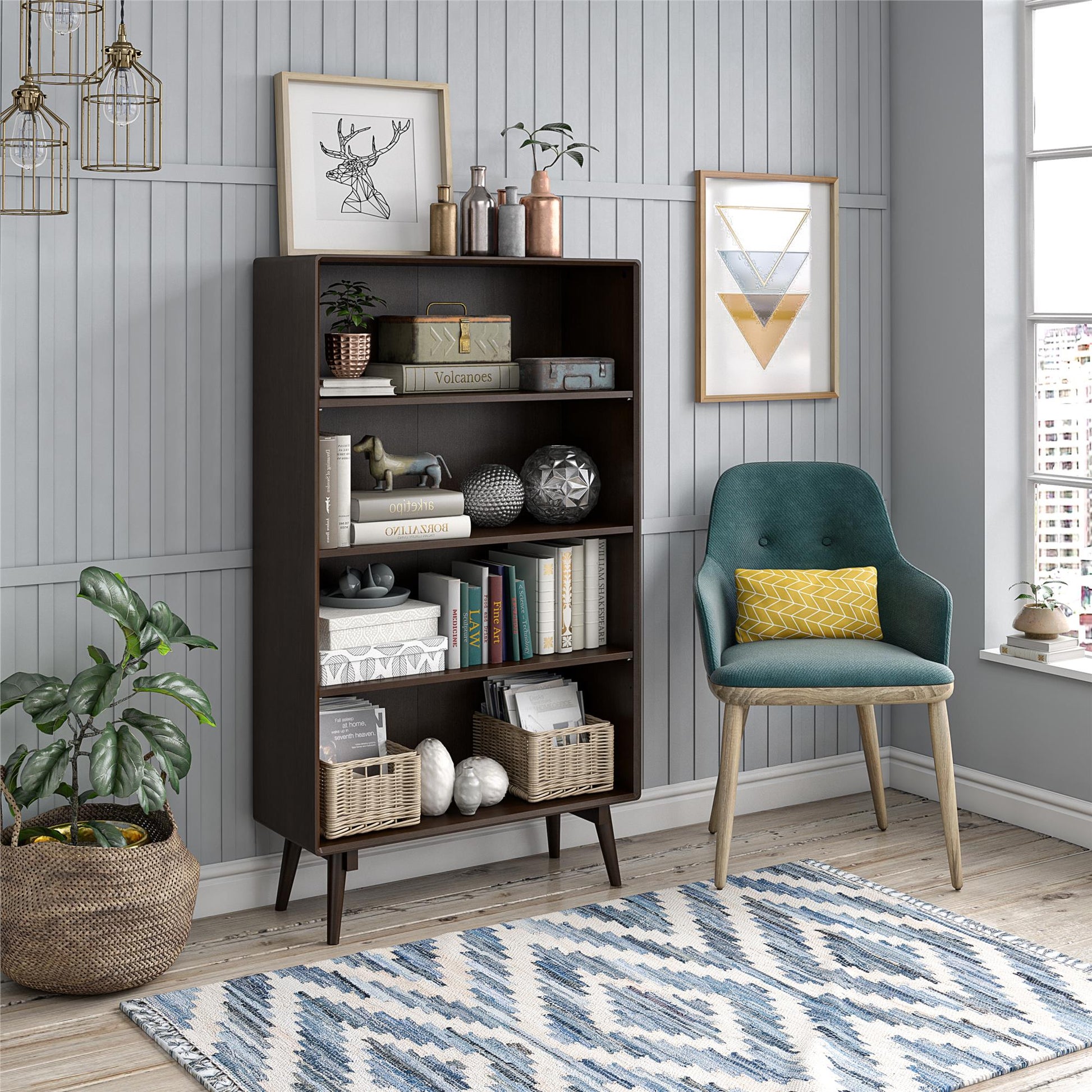 Brittany 4 Shelf Bookcase, Walnut - Florence Walnut