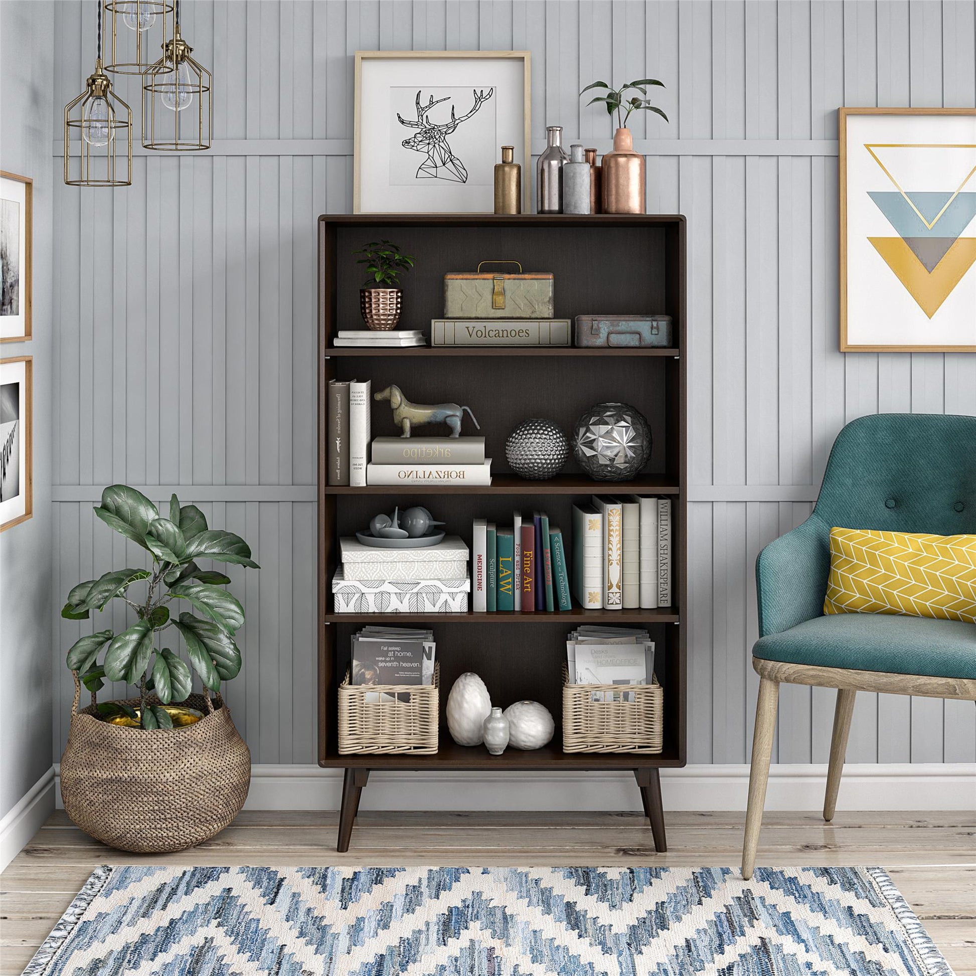 Brittany 4 Shelf Bookcase, Walnut - Florence Walnut
