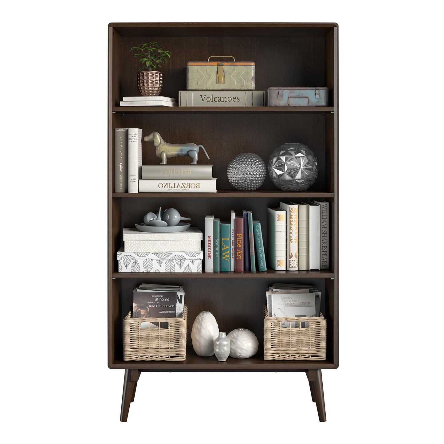 Brittany 4 Shelf Bookcase, Walnut - Florence Walnut