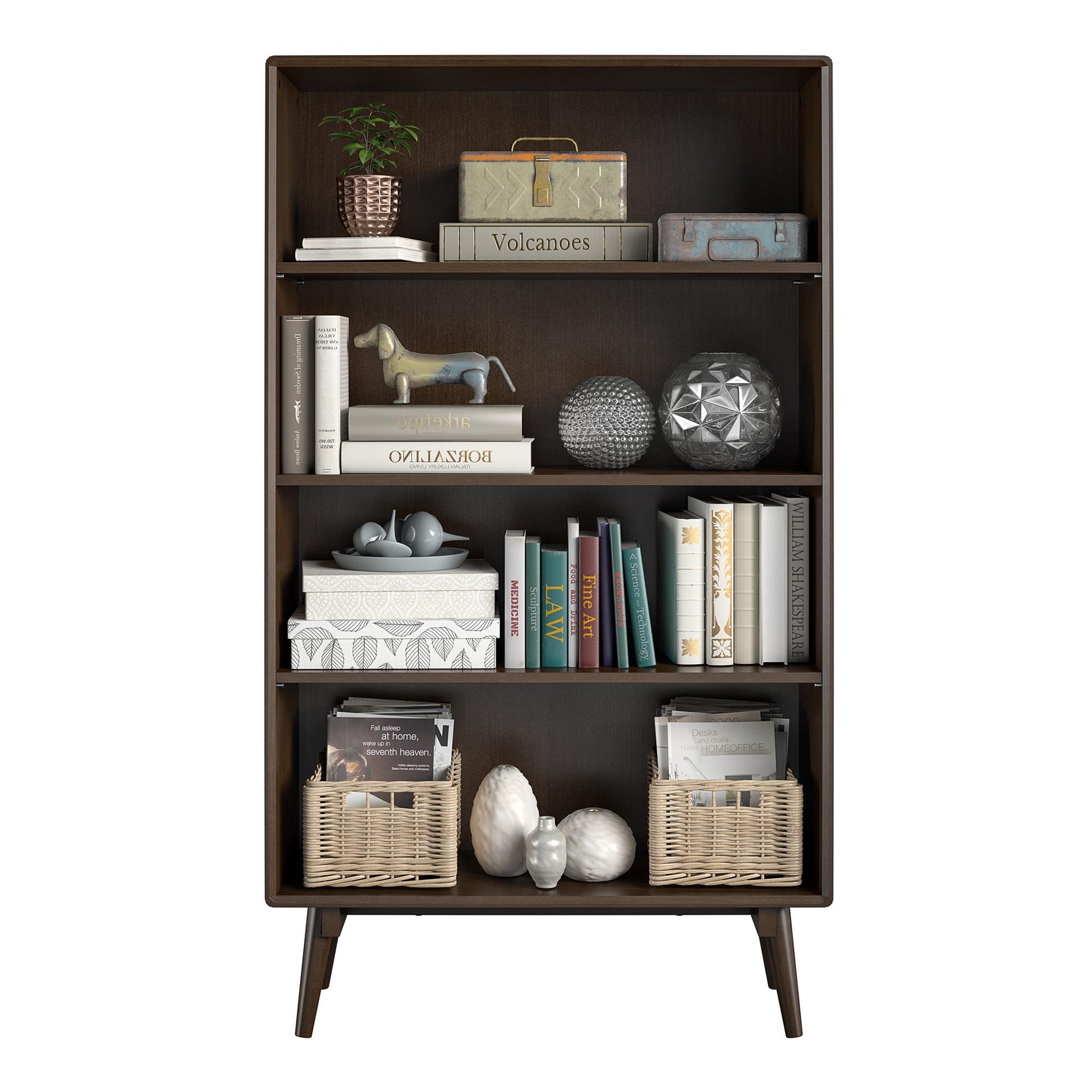 Brittany 4 Shelf Bookcase, Walnut - Florence Walnut