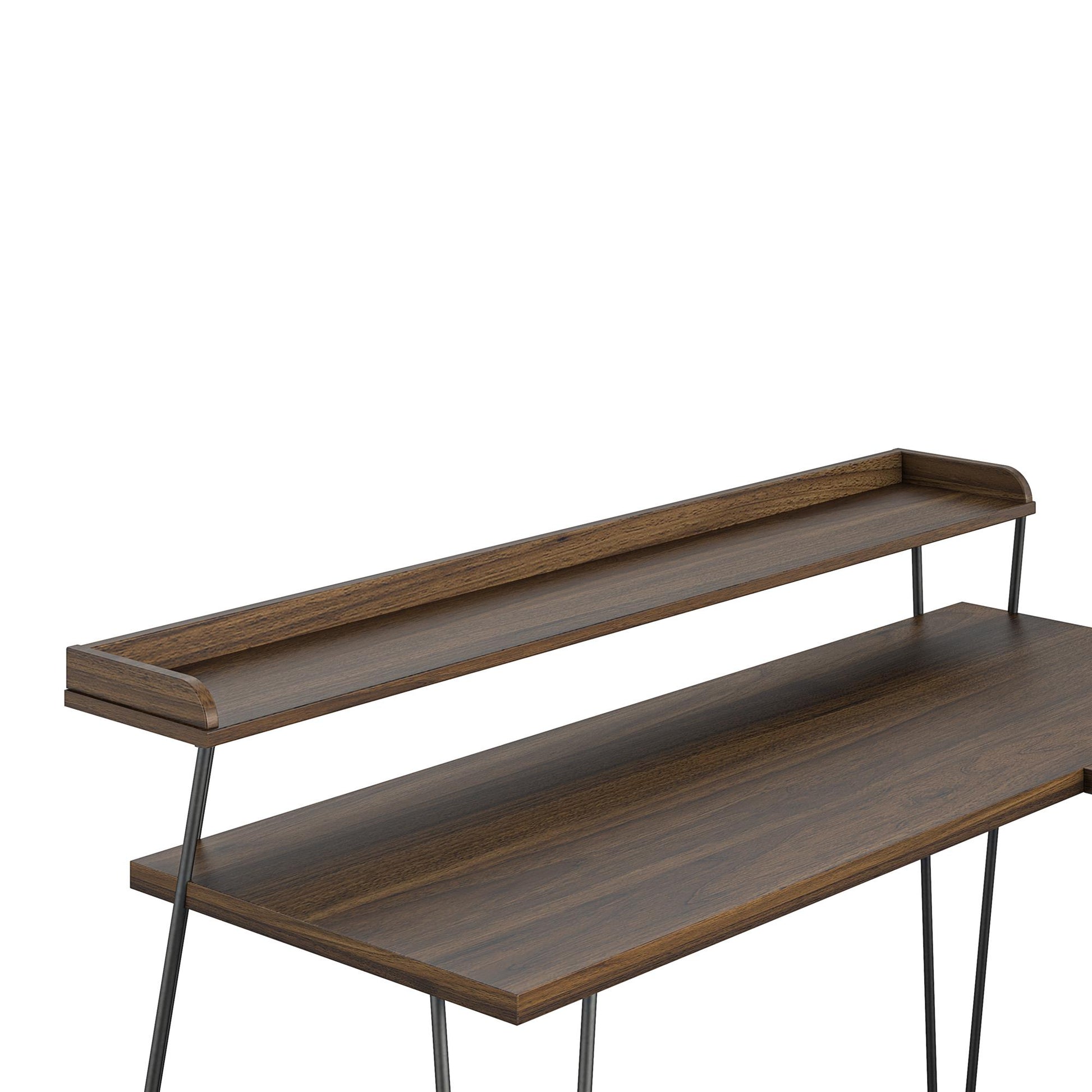 Haven Retro Computer L Desk with Riser and Metal Hairpin Legs - Florence Walnut