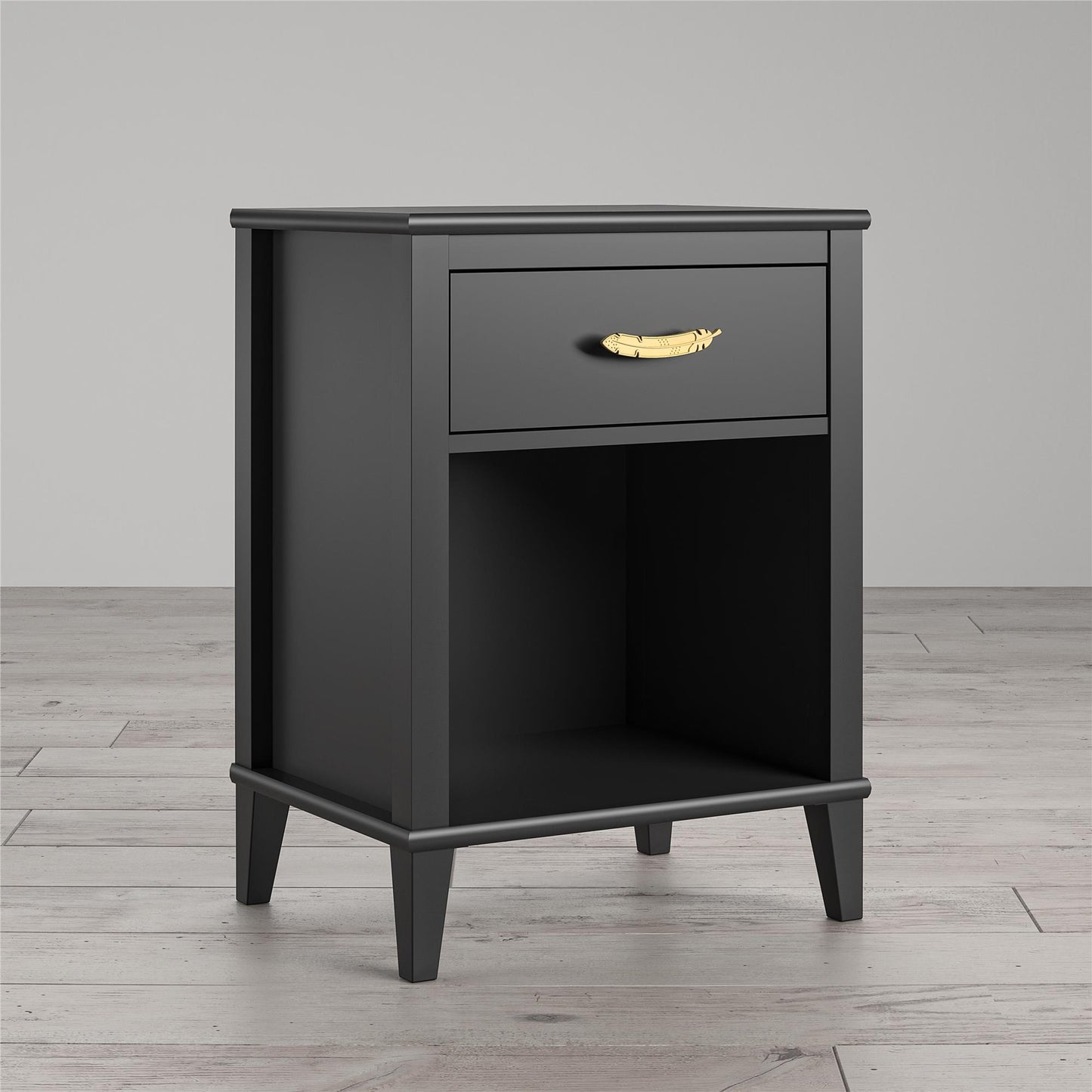Monarch Hill Hawken Nightstand with Gold Feather Drawer Pull - Black