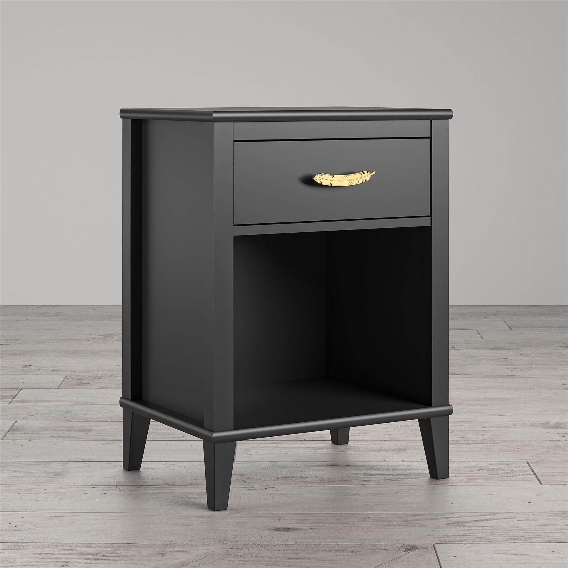 Monarch Hill Hawken Nightstand with Gold Feather Drawer Pull - Black
