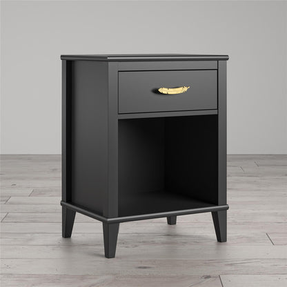 Monarch Hill Hawken Nightstand with Gold Feather Drawer Pull - Black
