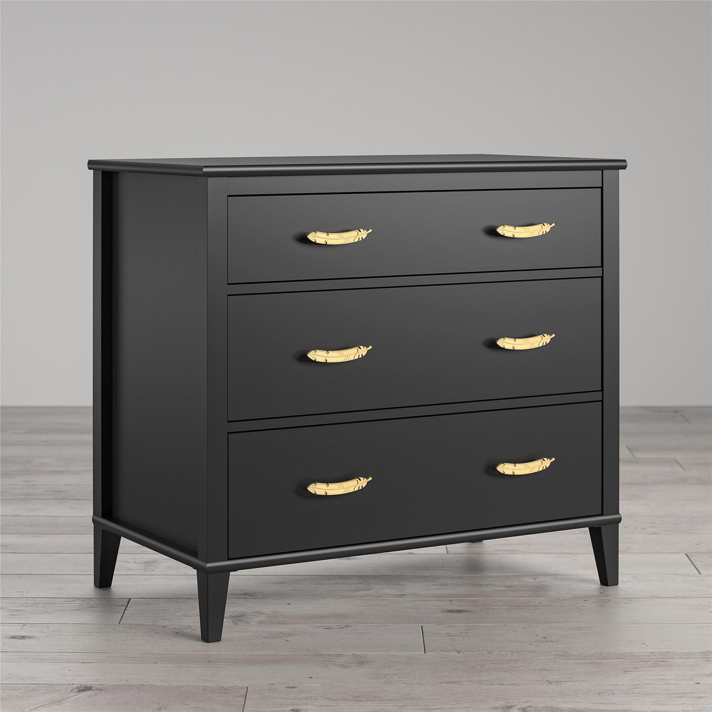 Monarch Hill Hawken 3 Drawer Dresser with Gold Feather Drawer Pull - Black