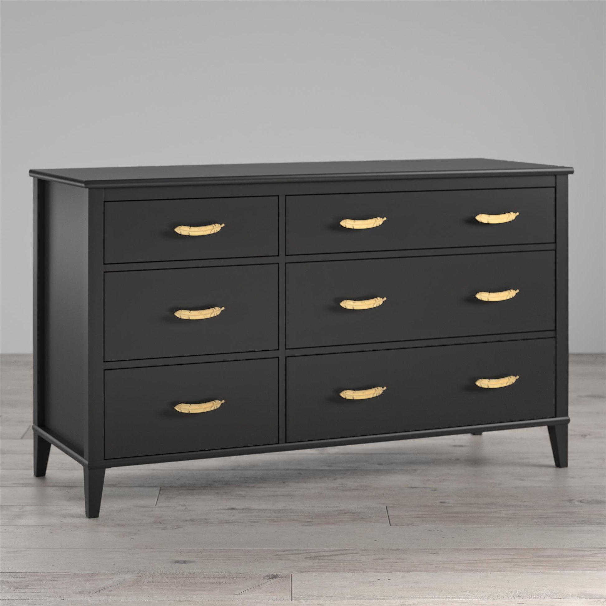 Monarch Hill Hawken 6 Drawer Dresser with Gold Feather Drawer Pull - Black