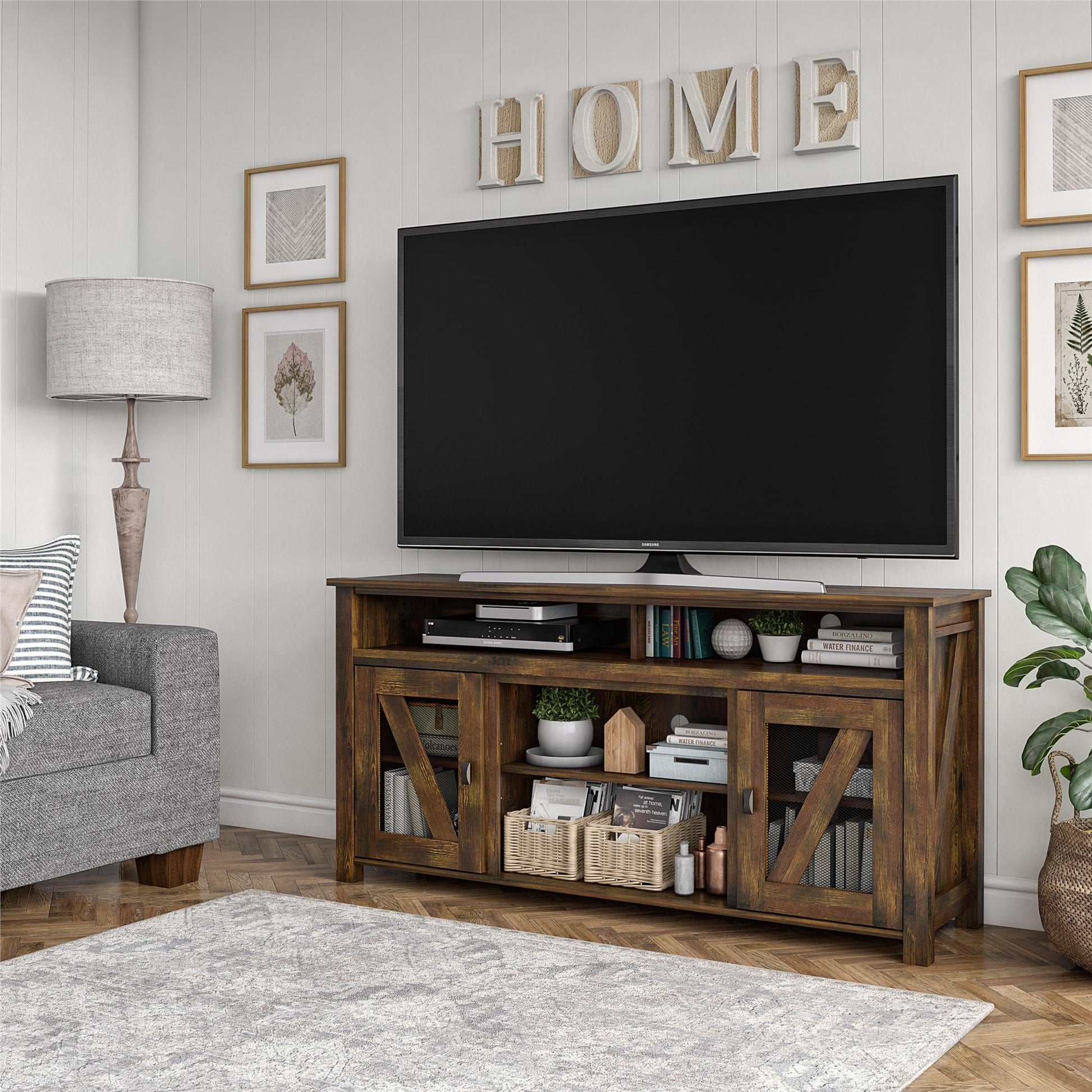 Brocketts Wooden TV Entertainment Stand for TVs up to 60 Inches - Rustic
