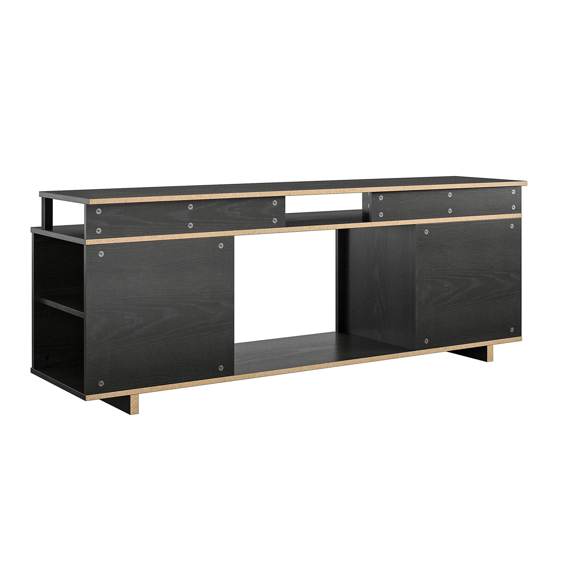 Mason Fireplace TV Stand for TVs up to 65 Inch with 4 Open Side Shelves - Black Oak