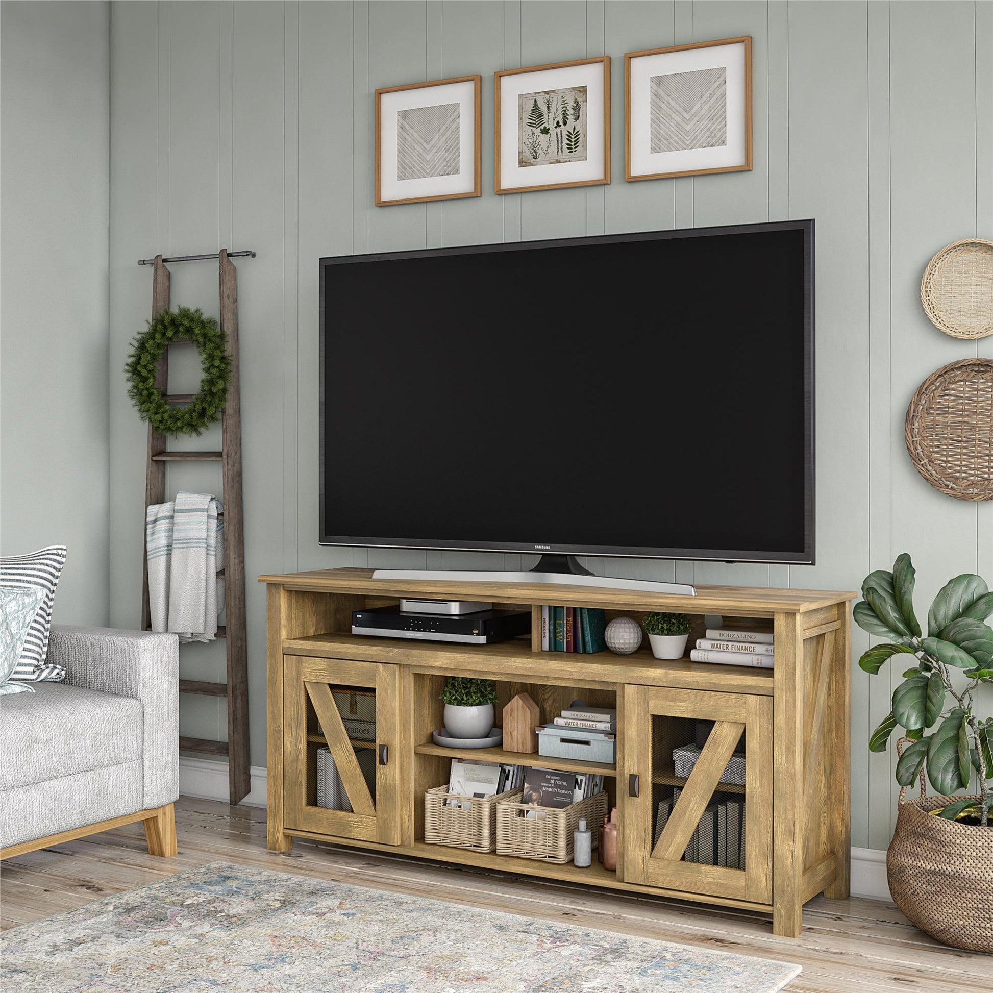 Brocketts Wooden TV Entertainment Stand for TVs up to 60 Inches - Natural