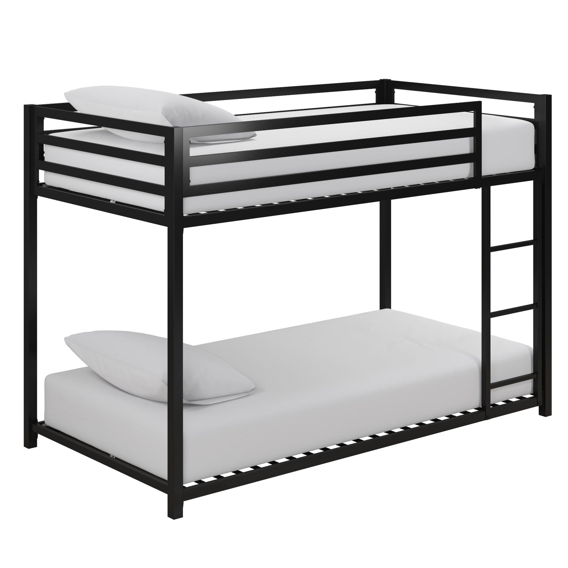 Miles Twin Over Twin Metal Bunk Bed with Secured Metal Slats and Integrated Ladder - Black - Twin-Over-Twin