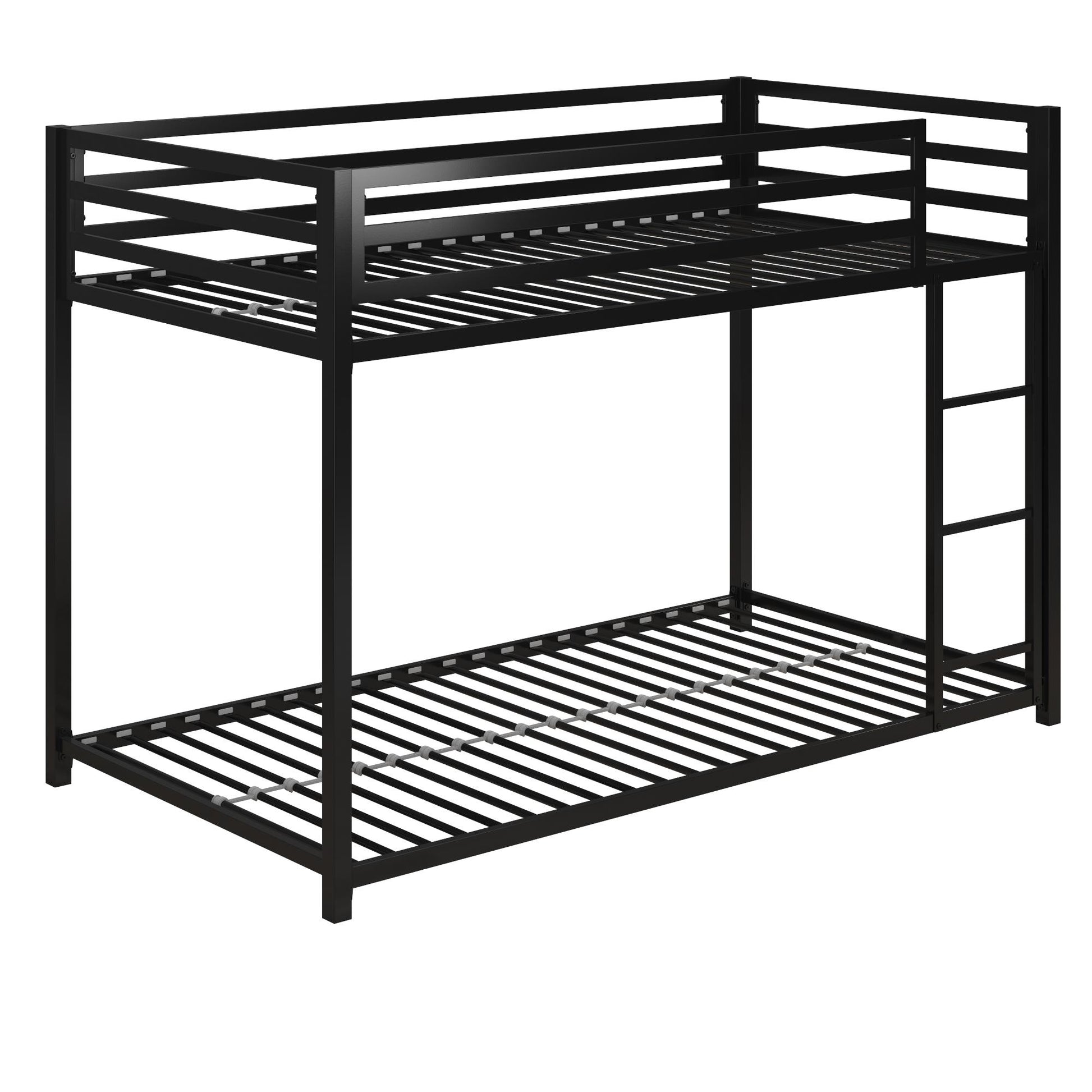 Miles Twin Over Twin Metal Bunk Bed with Secured Metal Slats and Integrated Ladder - Black - Twin-Over-Twin