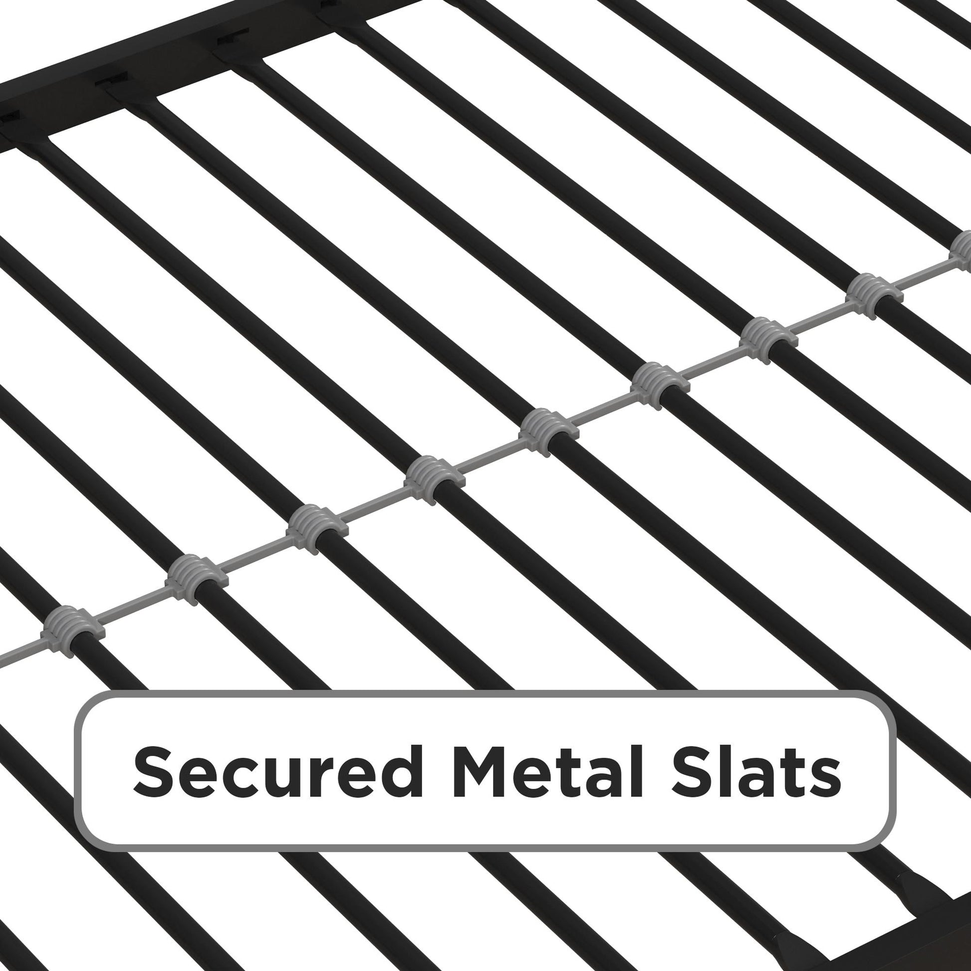 Miles Twin Over Twin Metal Bunk Bed with Secured Metal Slats and Integrated Ladder - Black - Twin-Over-Twin