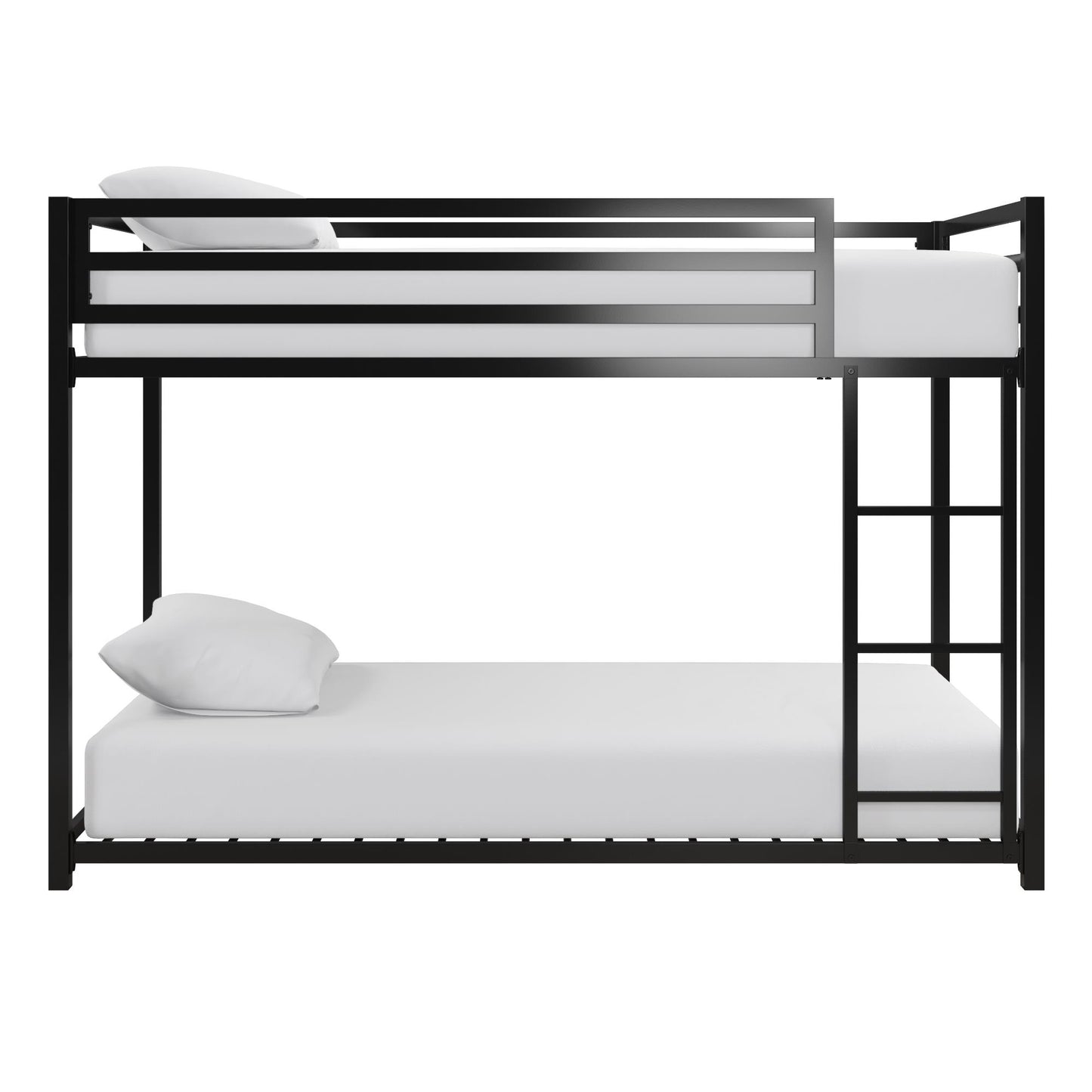 Miles Twin Over Twin Metal Bunk Bed with Secured Metal Slats and Integrated Ladder - Black - Twin-Over-Twin