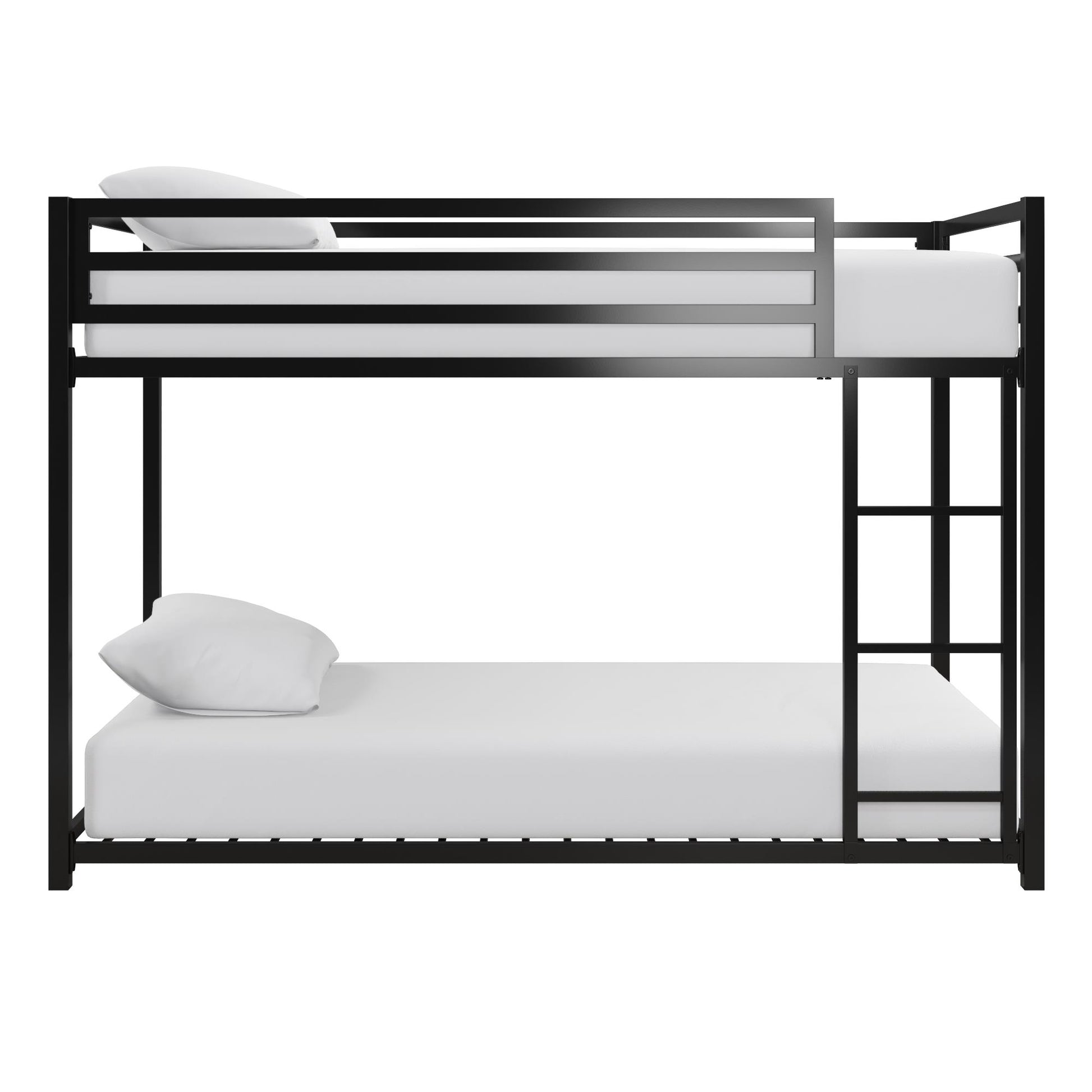 Miles Twin Over Twin Metal Bunk Bed with Secured Metal Slats and Integrated Ladder - Black - Twin-Over-Twin