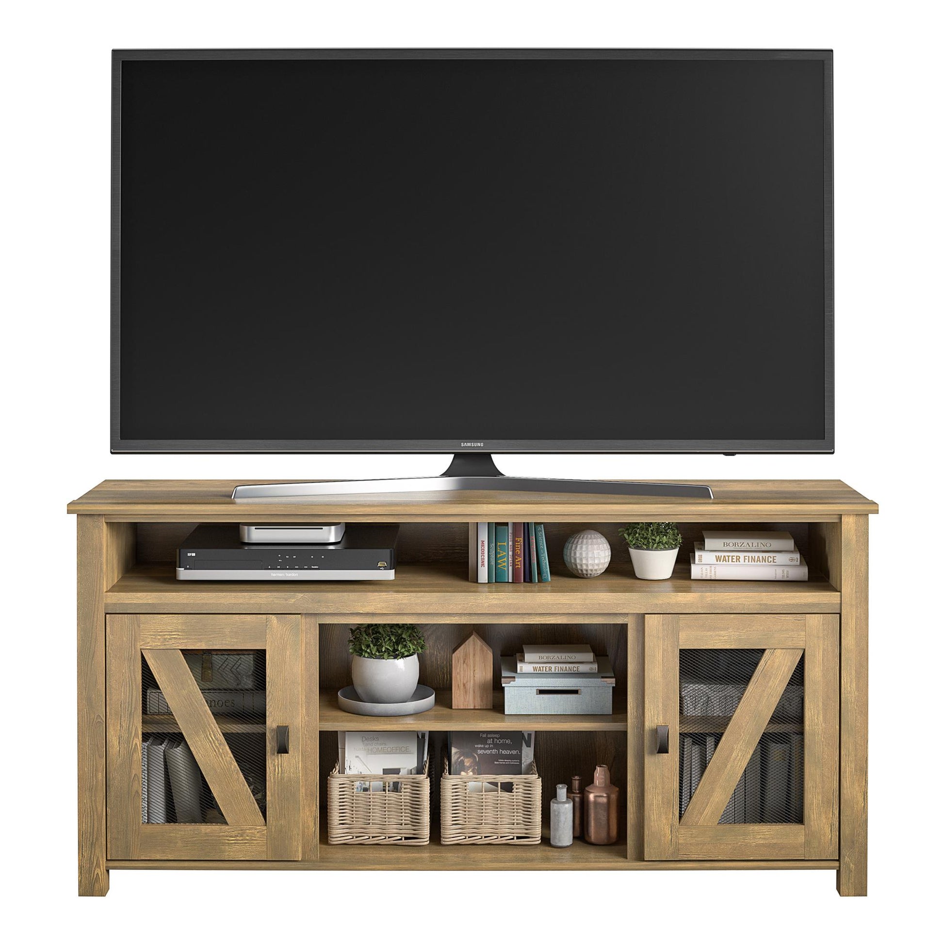 Brocketts Wooden TV Entertainment Stand for TVs up to 60 Inches - Natural