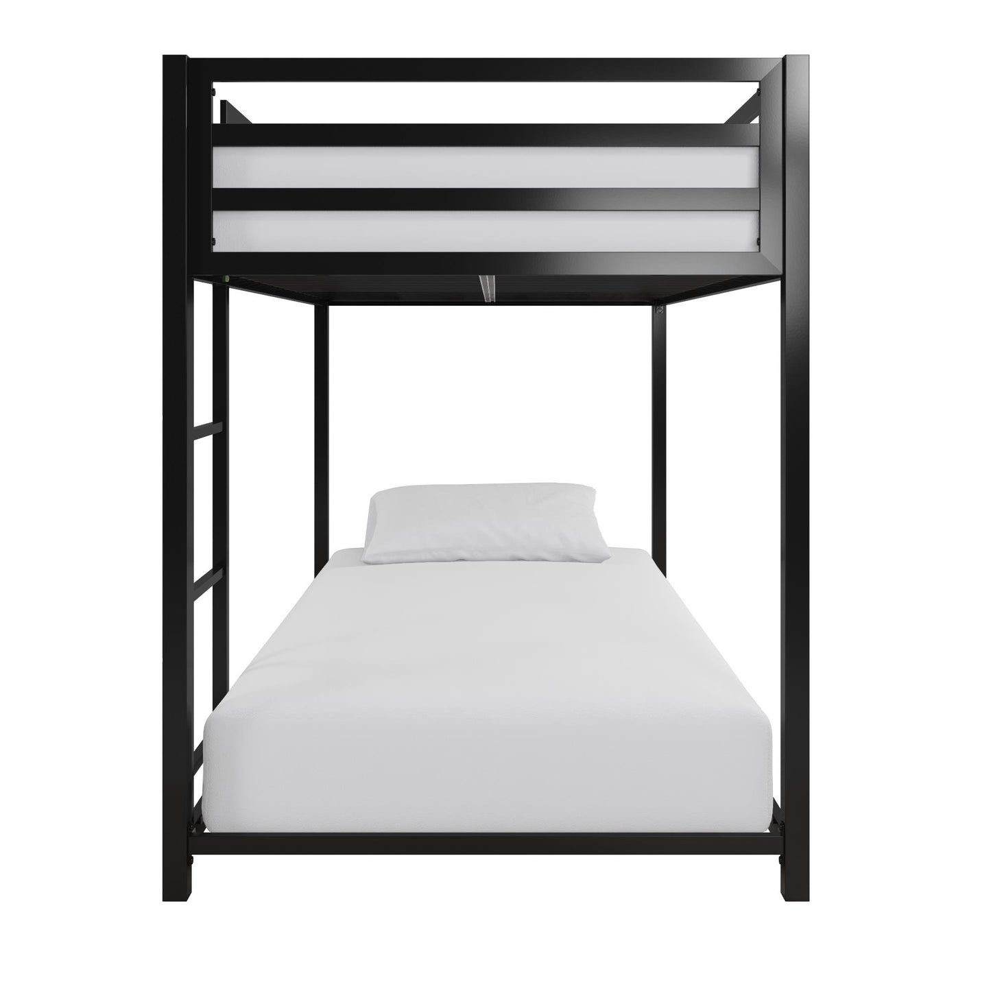 Miles Twin Over Twin Metal Bunk Bed with Secured Metal Slats and Integrated Ladder - Black - Twin-Over-Twin