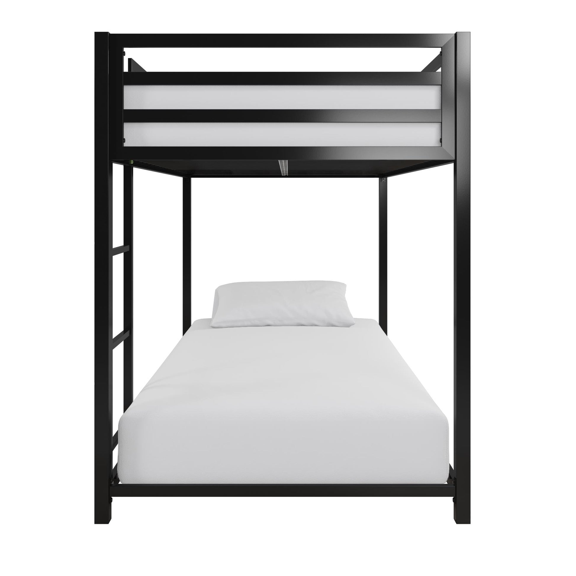 Miles Twin Over Twin Metal Bunk Bed with Secured Metal Slats and Integrated Ladder - Black - Twin-Over-Twin