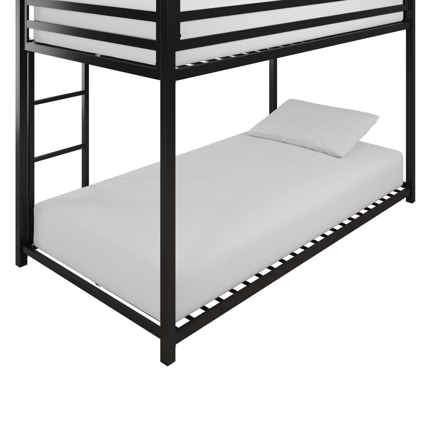 Miles Twin Over Twin Metal Bunk Bed with Secured Metal Slats and Integrated Ladder - Black - Twin-Over-Twin
