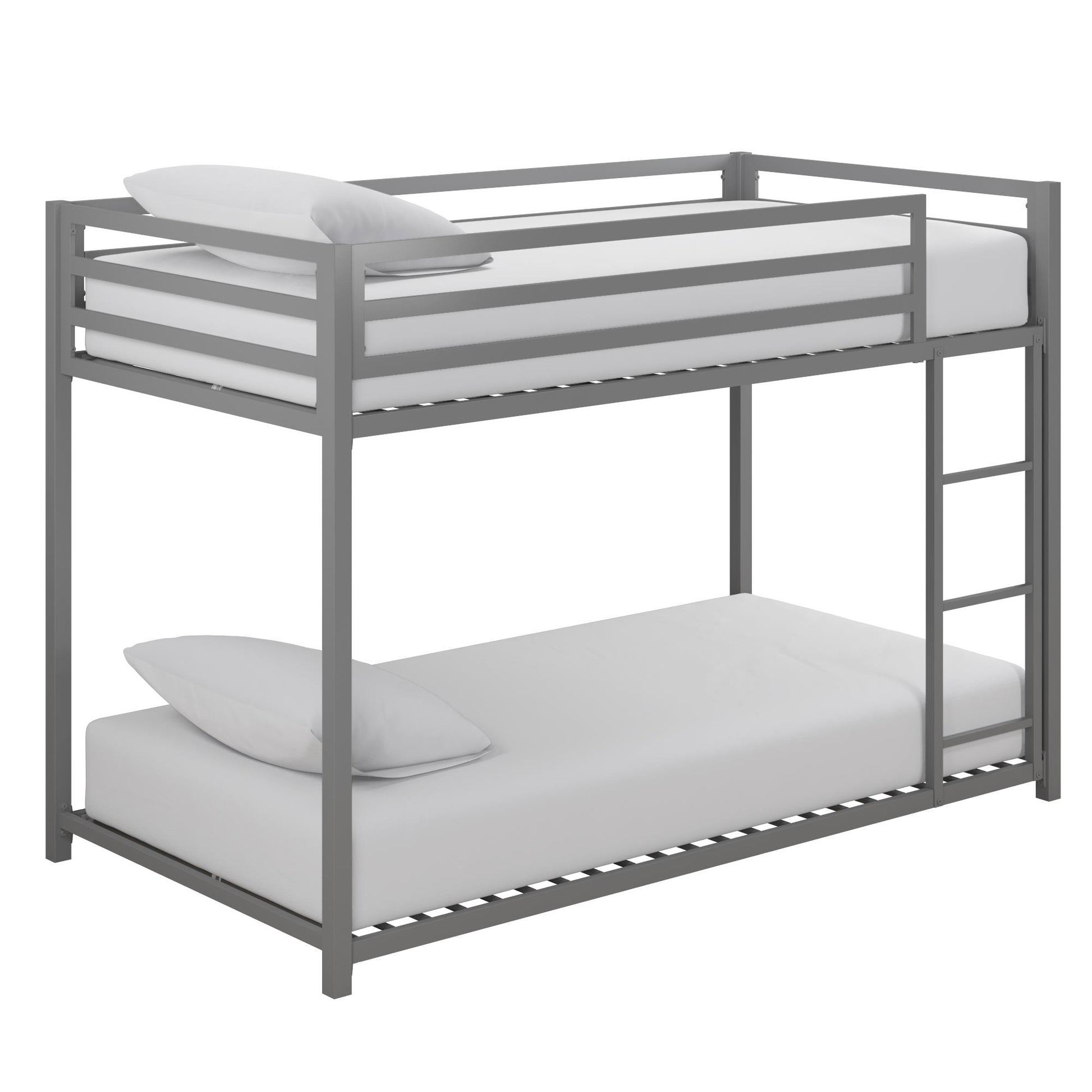 Miles Twin Over Twin Metal Bunk Bed with Secured Metal Slats and Integrated Ladder - Silver - Twin-Over-Twin