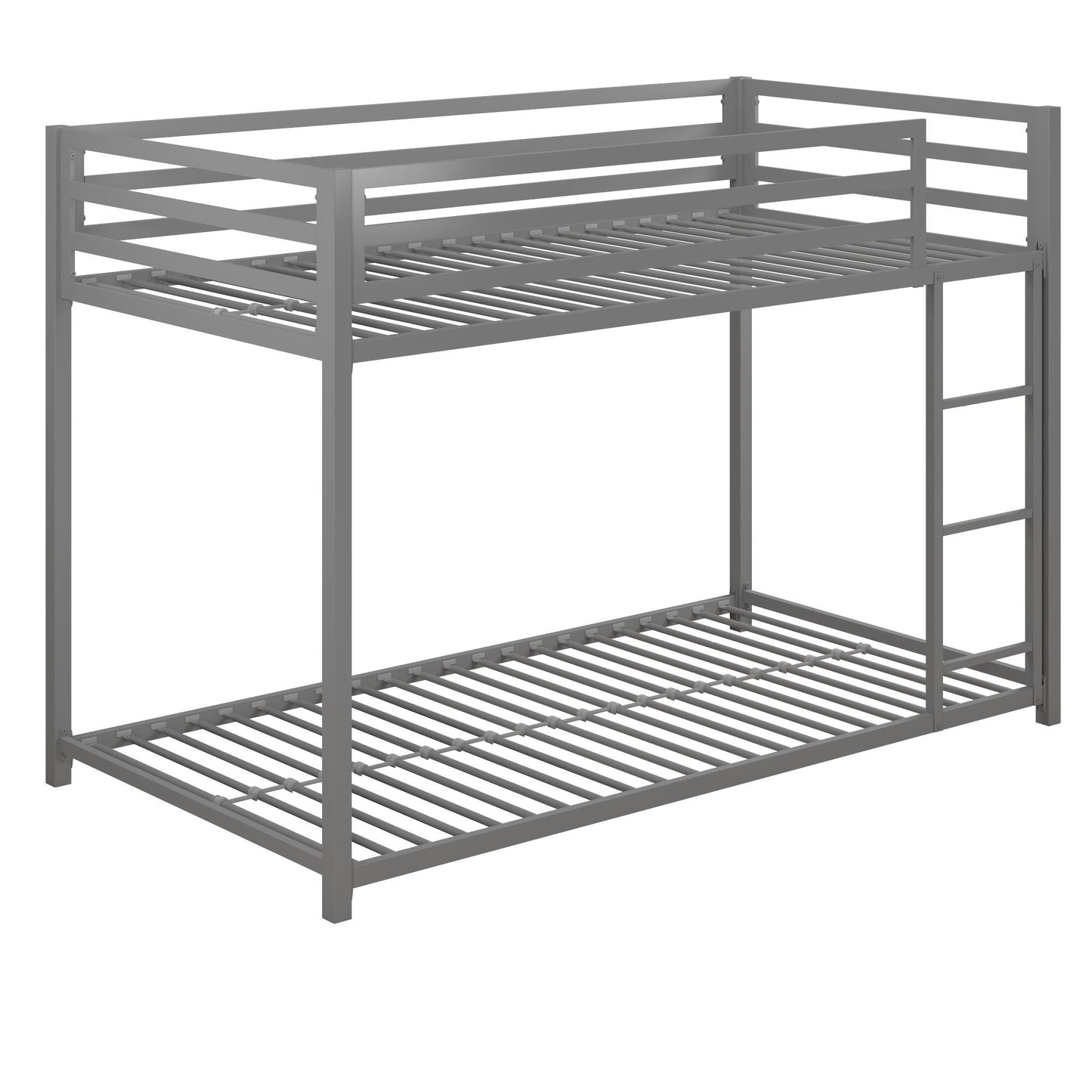 Miles Twin Over Twin Metal Bunk Bed with Secured Metal Slats and Integrated Ladder - Silver - Twin-Over-Twin