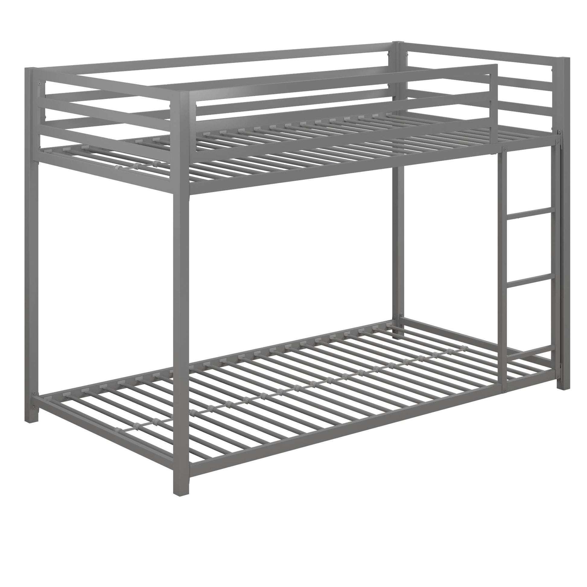 Miles Twin Over Twin Metal Bunk Bed with Secured Metal Slats and Integrated Ladder - Silver - Twin-Over-Twin