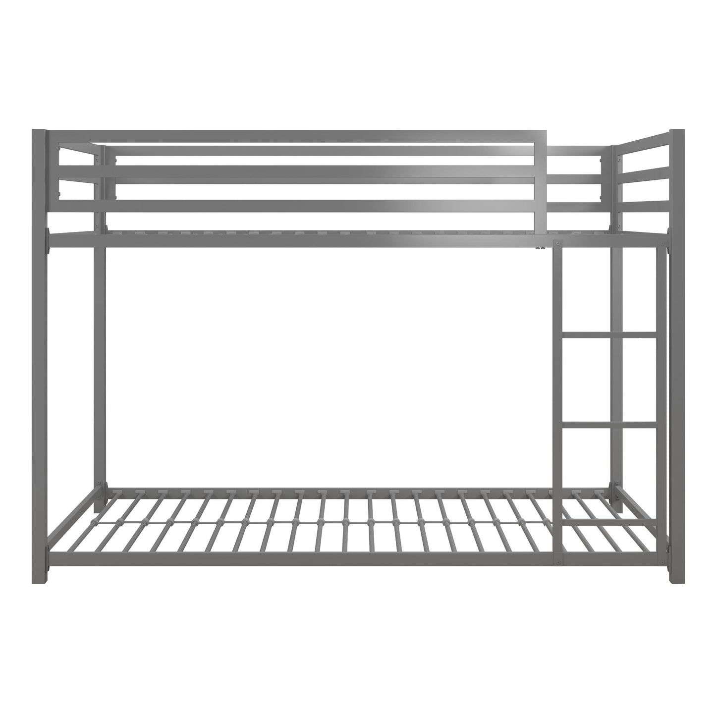 Miles Twin Over Twin Metal Bunk Bed with Secured Metal Slats and Integrated Ladder - Silver - Twin-Over-Twin