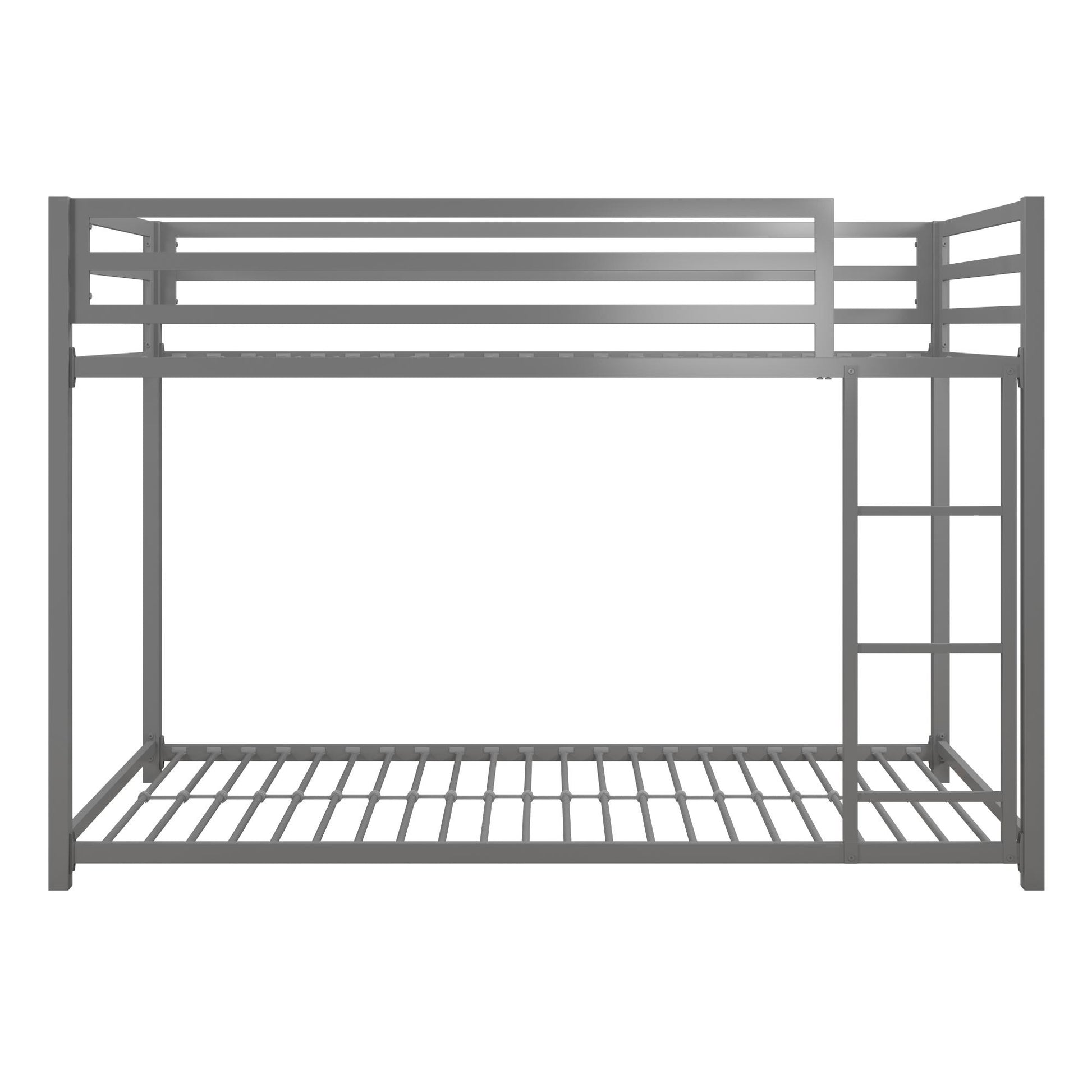 Miles Twin Over Twin Metal Bunk Bed with Secured Metal Slats and Integrated Ladder - Silver - Twin-Over-Twin