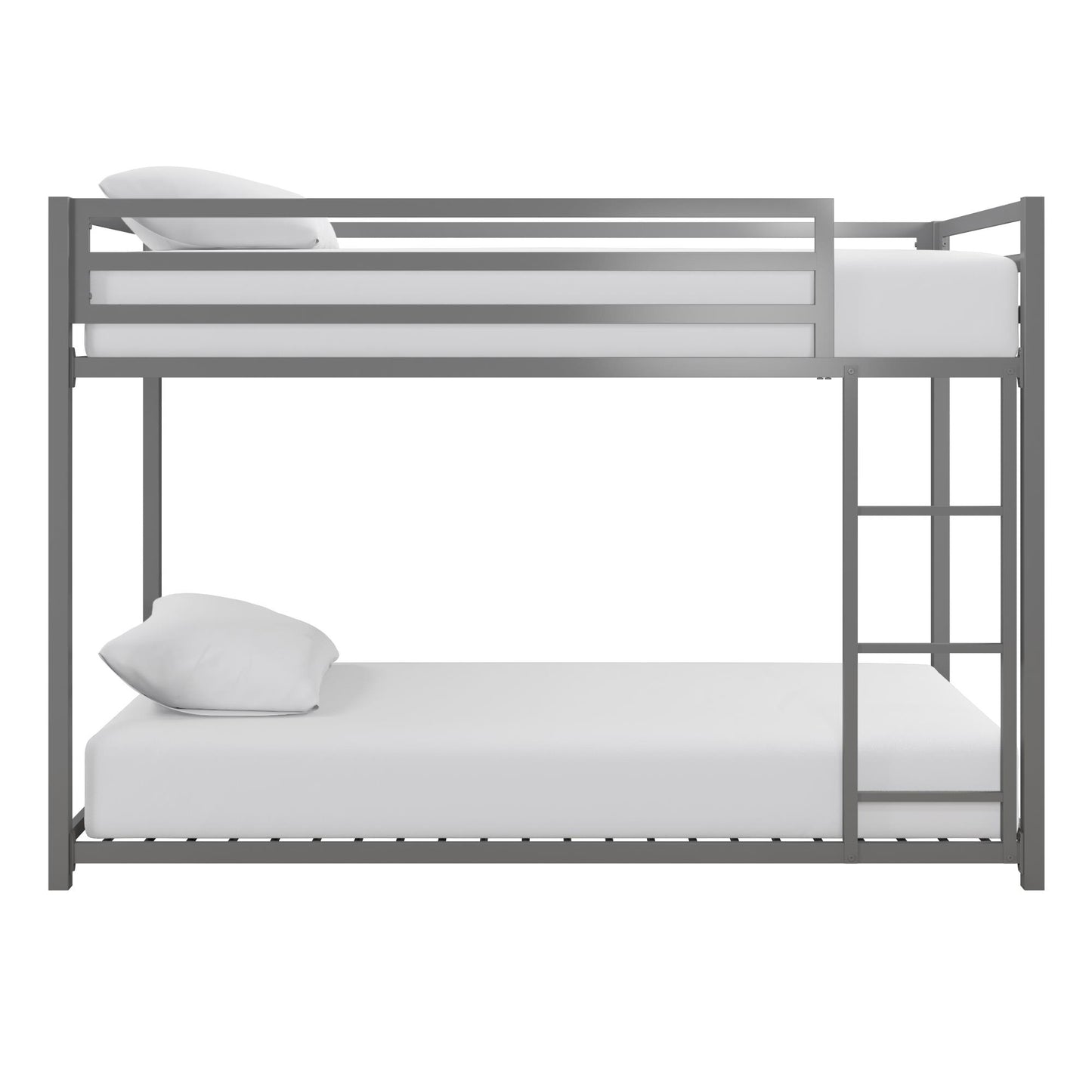 Miles Twin Over Twin Metal Bunk Bed with Secured Metal Slats and Integrated Ladder - Silver - Twin-Over-Twin