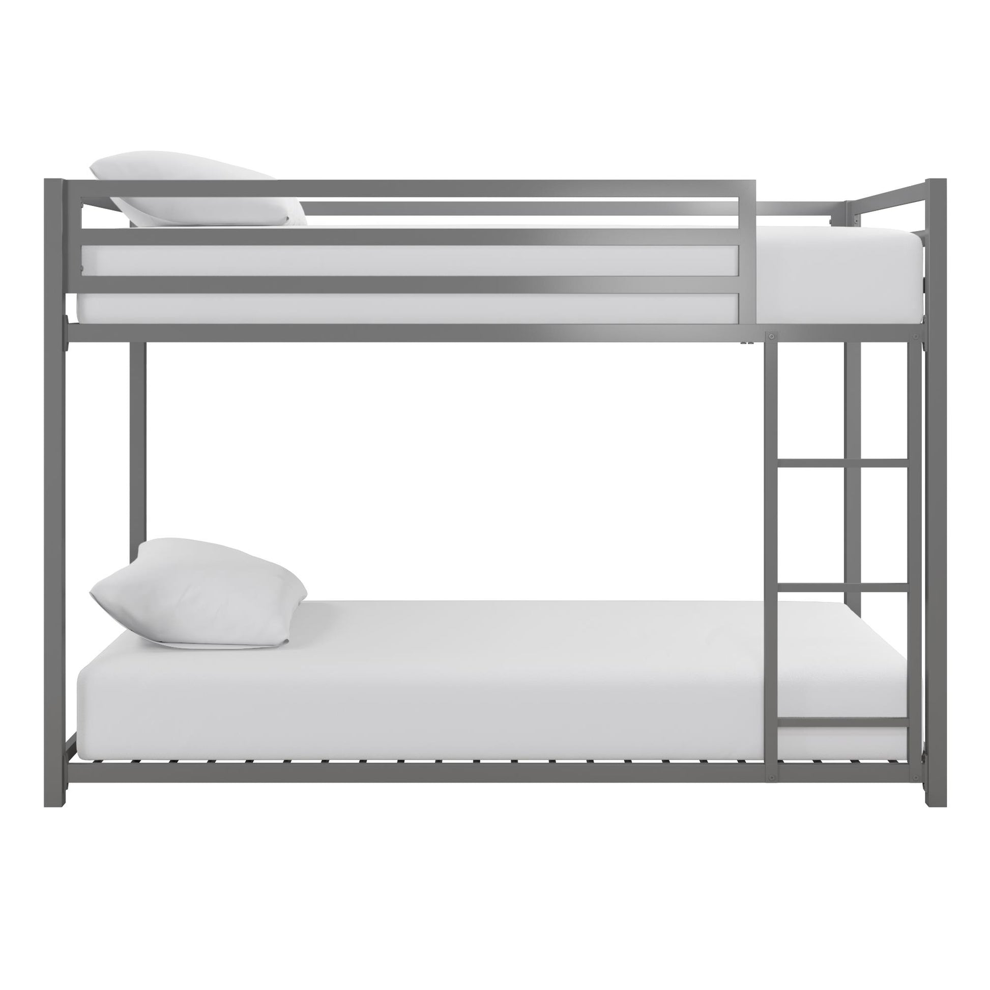 Miles Twin Over Twin Metal Bunk Bed with Secured Metal Slats and Integrated Ladder - Silver - Twin-Over-Twin