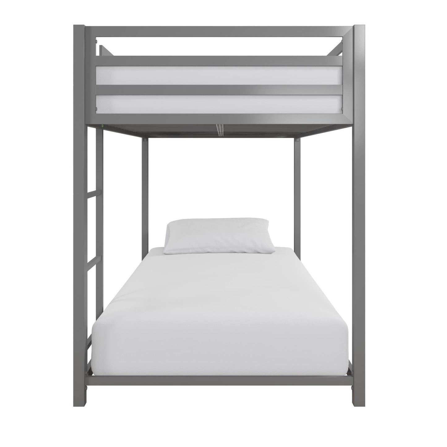 Miles Twin Over Twin Metal Bunk Bed with Secured Metal Slats and Integrated Ladder - Silver - Twin-Over-Twin