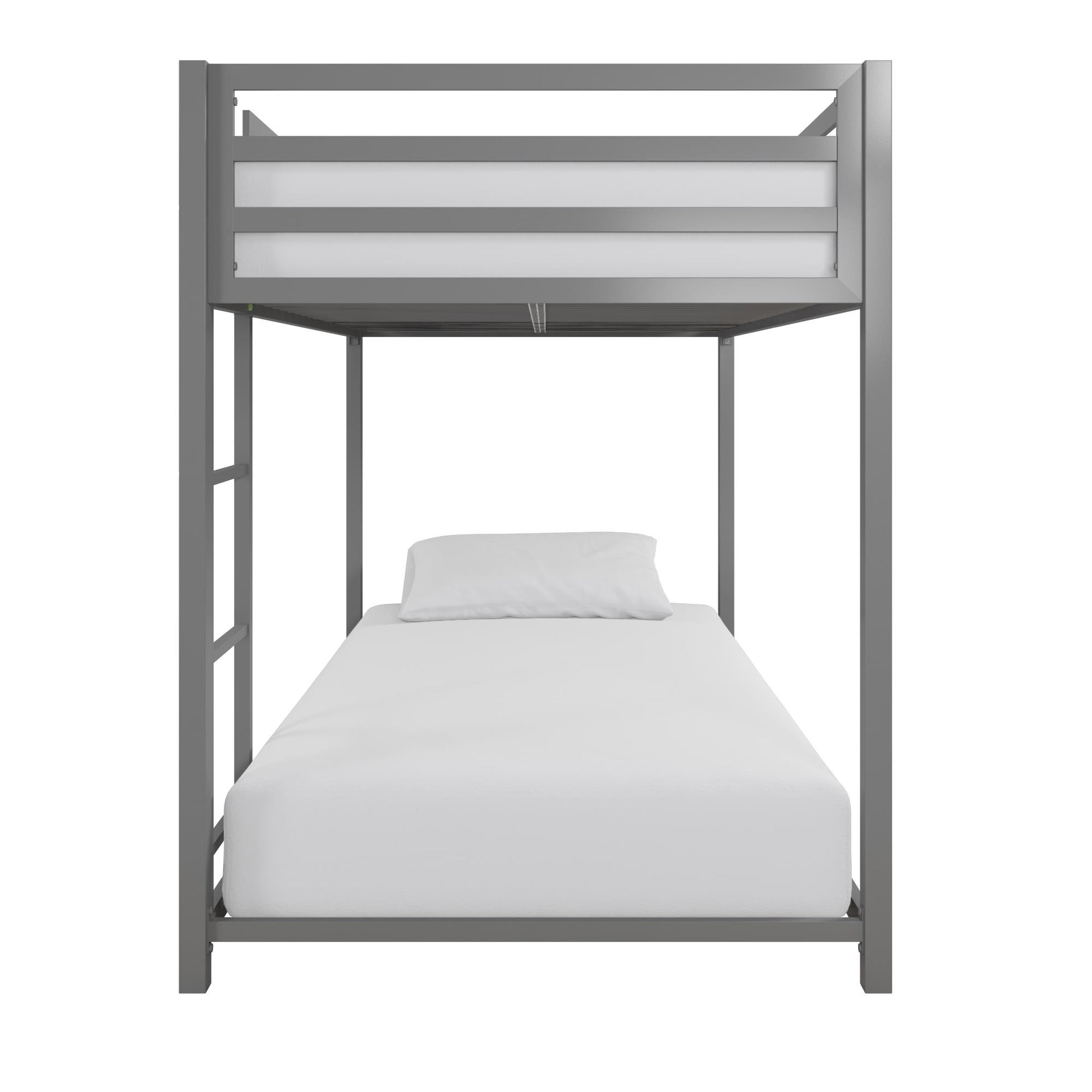 Miles Twin Over Twin Metal Bunk Bed with Secured Metal Slats and Integrated Ladder - Silver - Twin-Over-Twin