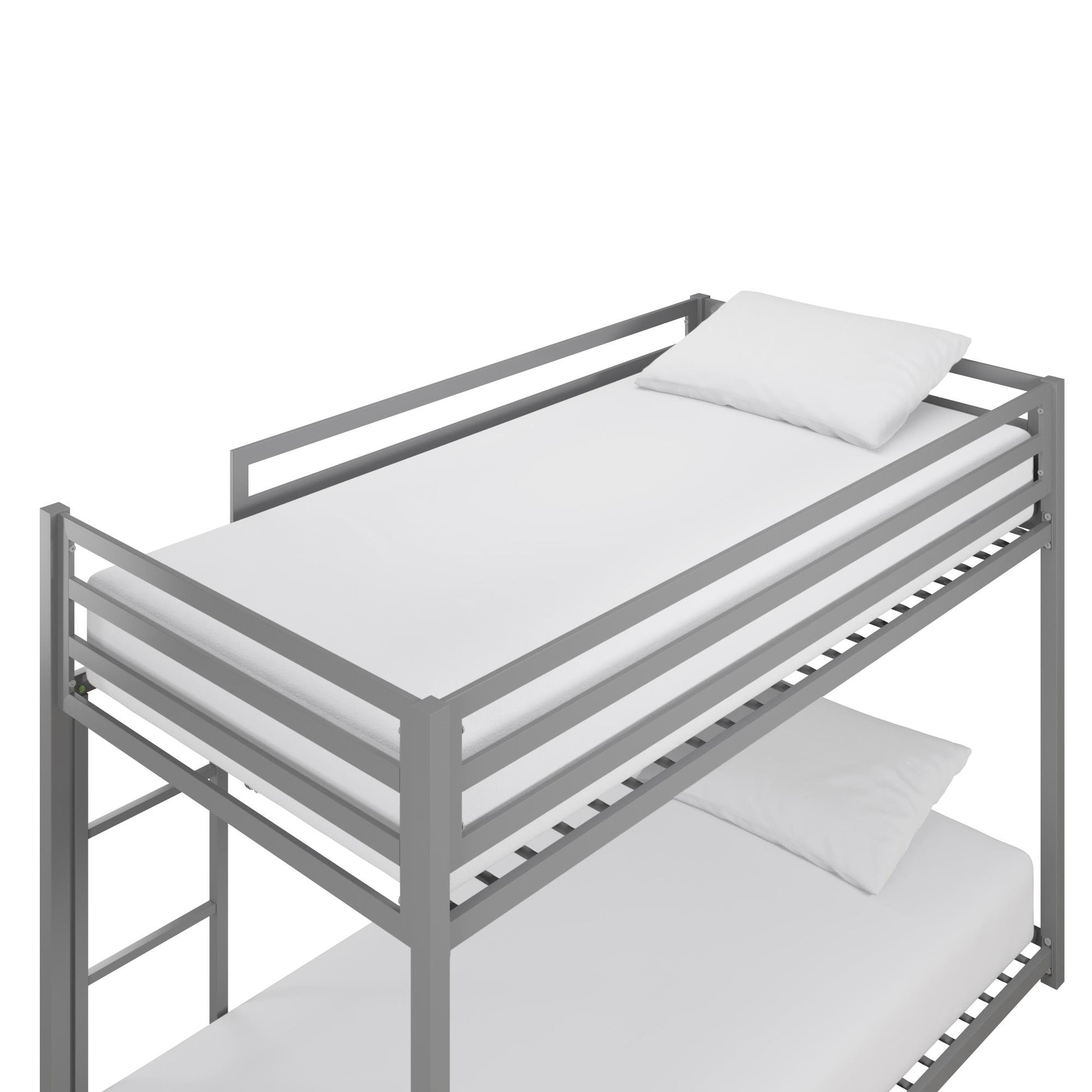 Miles Twin Over Twin Metal Bunk Bed with Secured Metal Slats and Integrated Ladder - Silver - Twin-Over-Twin