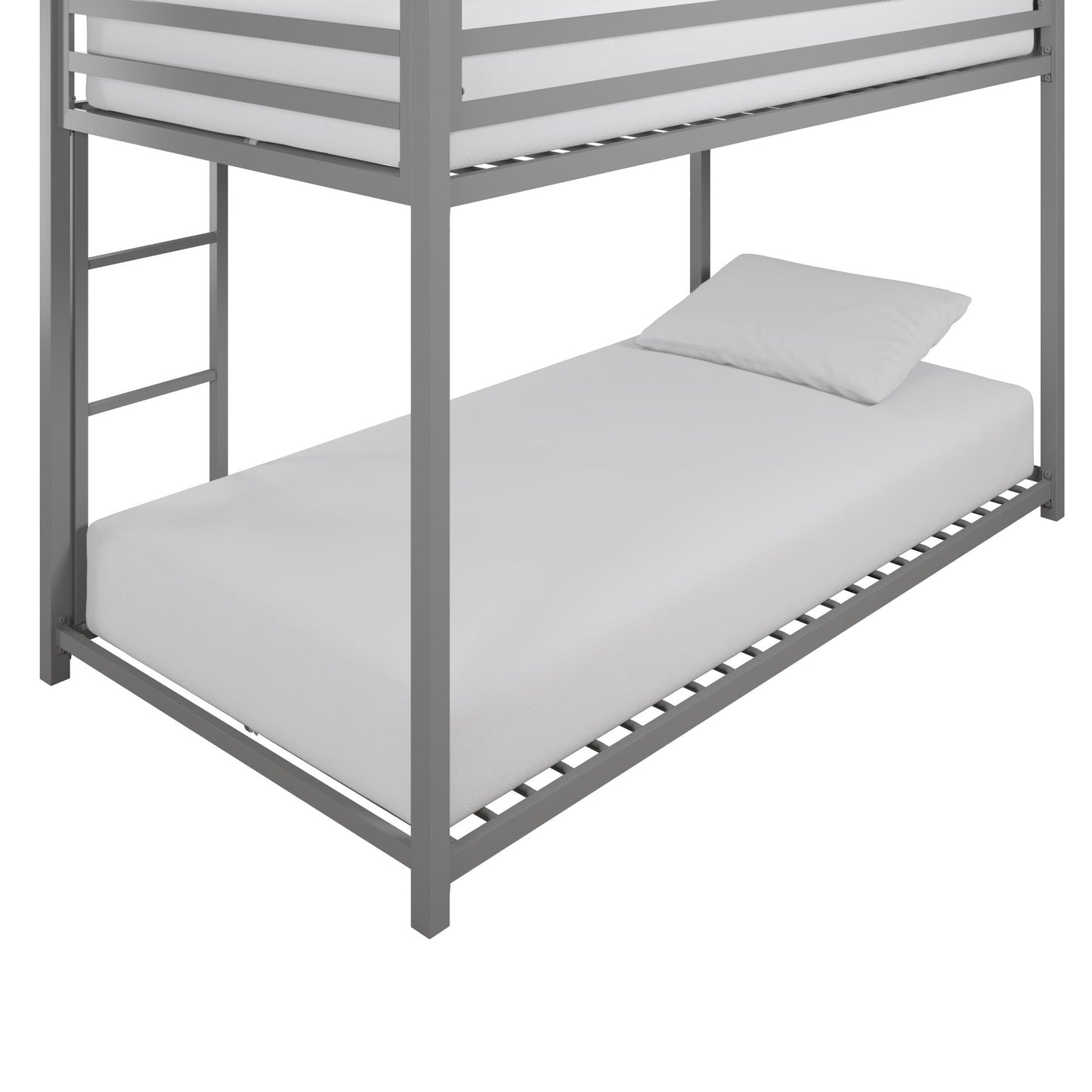 Miles Twin Over Twin Metal Bunk Bed with Secured Metal Slats and Integrated Ladder - Silver - Twin-Over-Twin