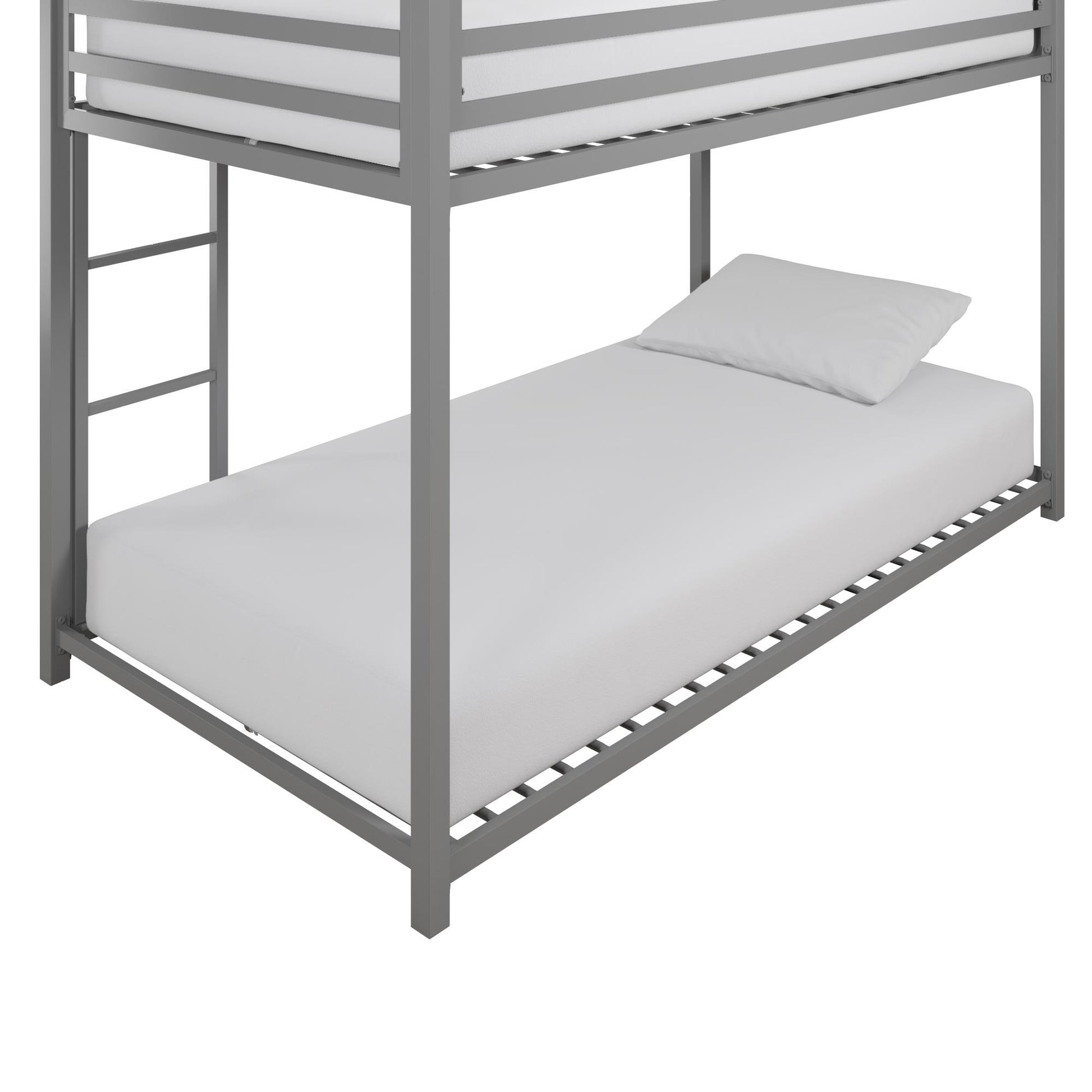 Miles Twin Over Twin Metal Bunk Bed with Secured Metal Slats and Integrated Ladder - Silver - Twin-Over-Twin