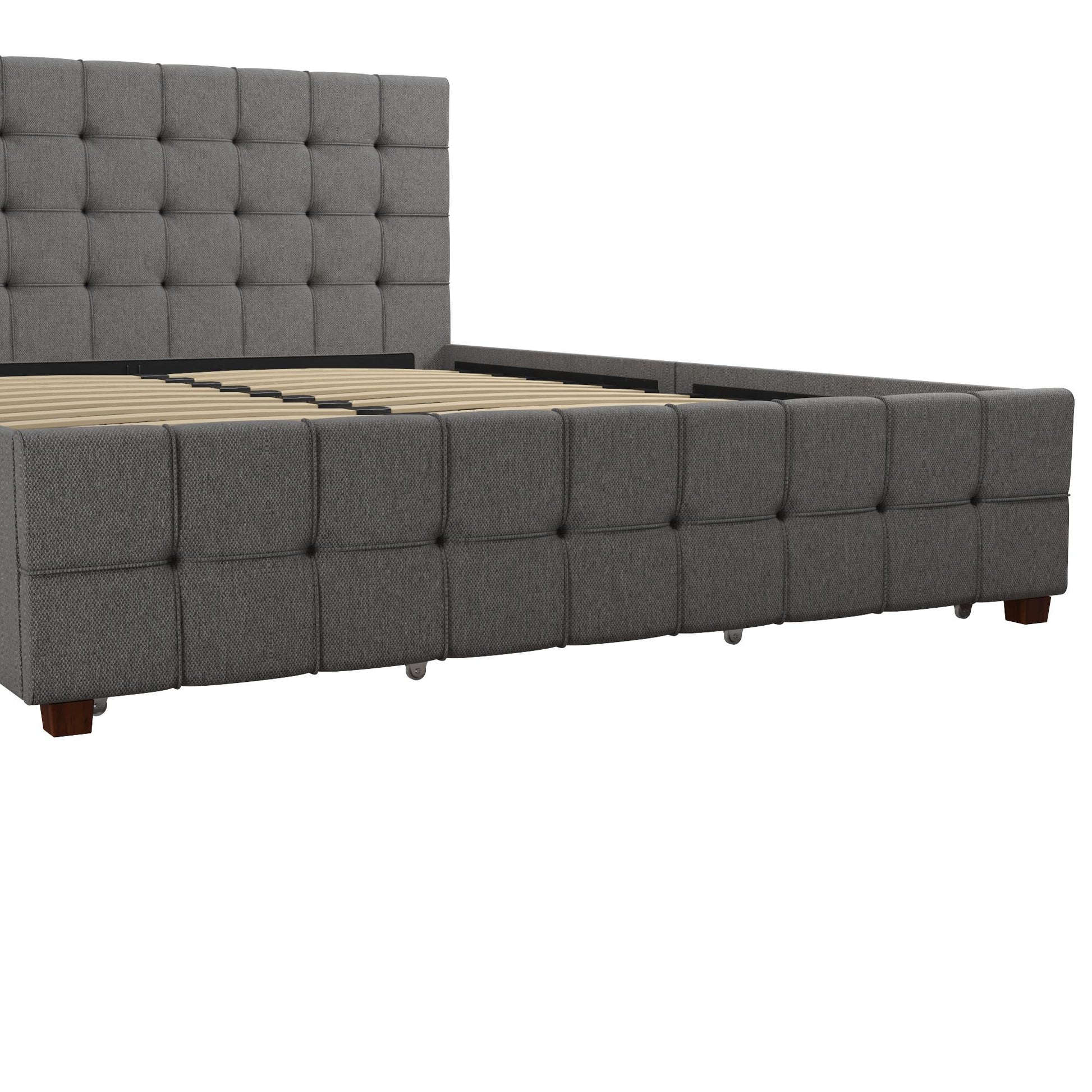 Elizabeth Upholstered Bed with Storage - Grey Linen - Full