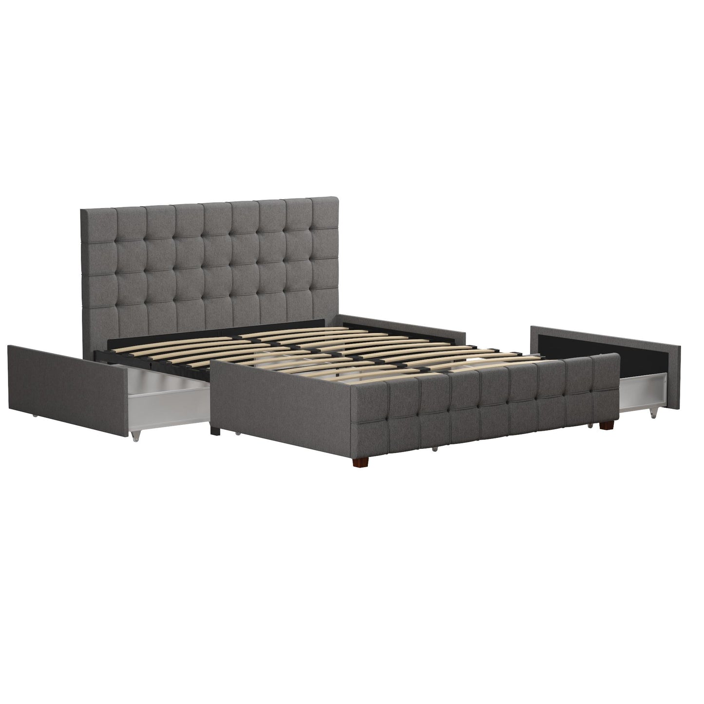 Elizabeth Upholstered Bed with Storage - Grey Linen - Queen