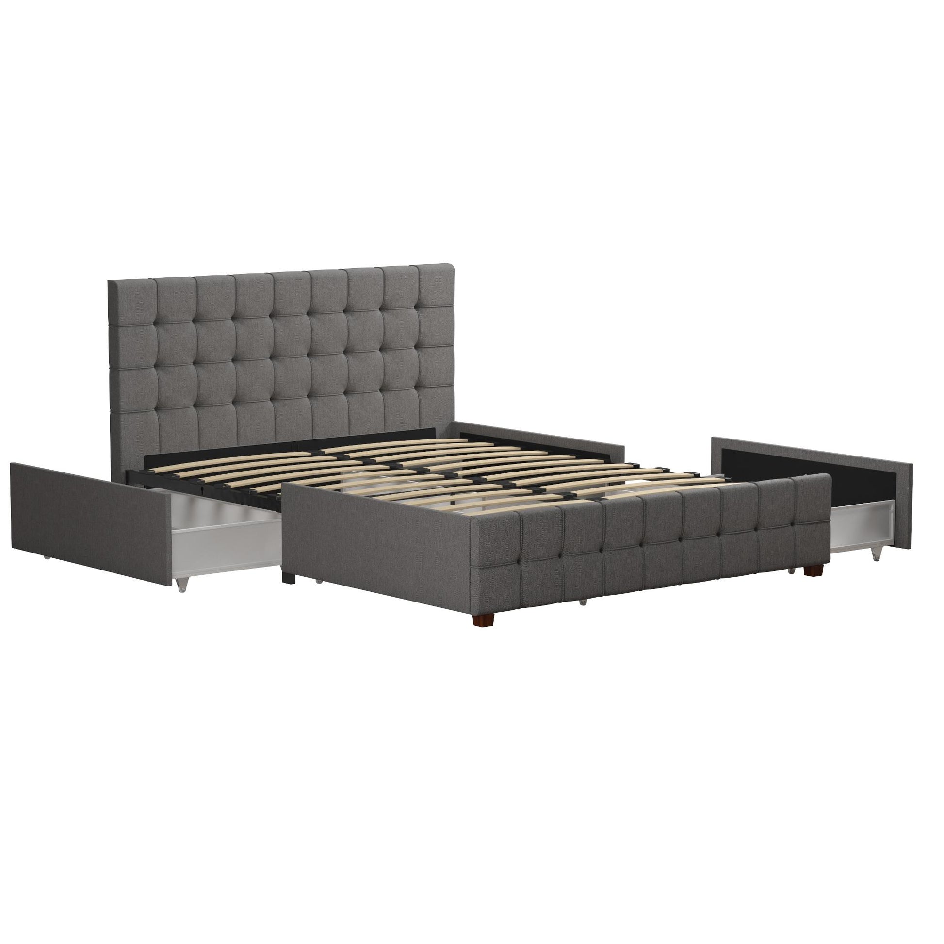 Elizabeth Upholstered Bed with Storage - Grey Linen - Queen