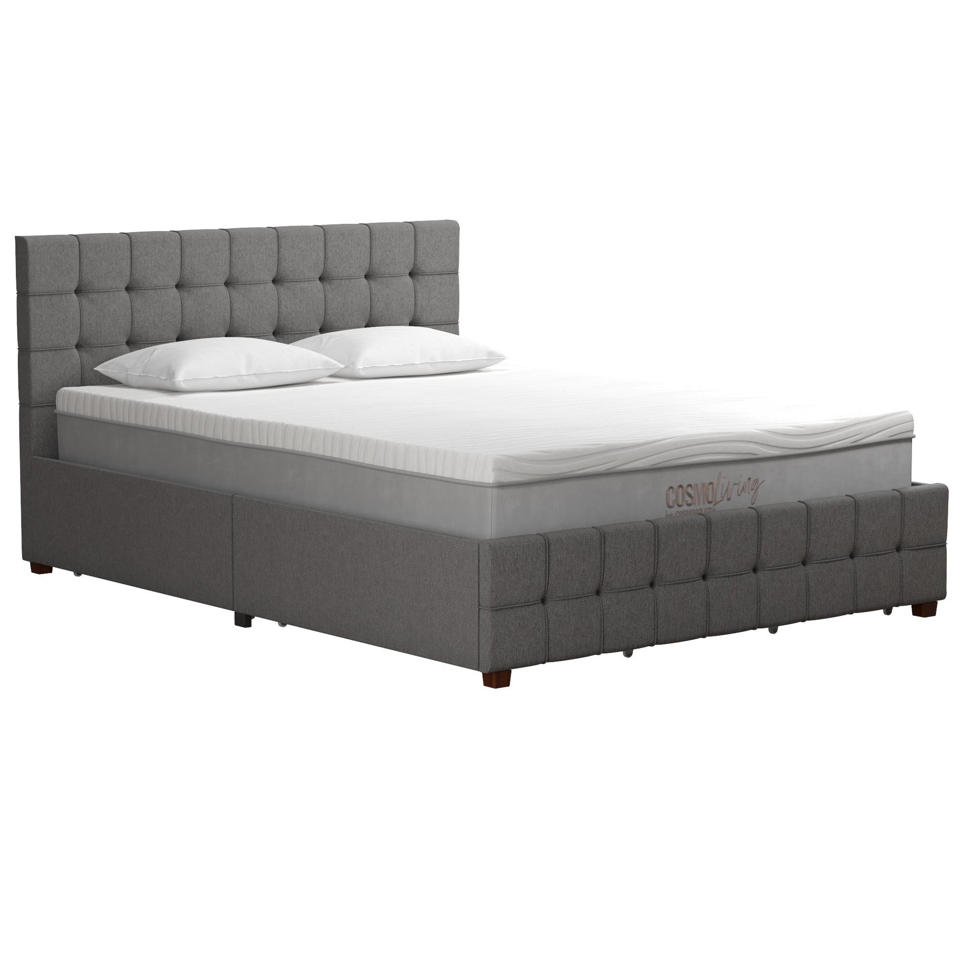 Elizabeth Upholstered Bed with Storage - Grey Linen - Queen
