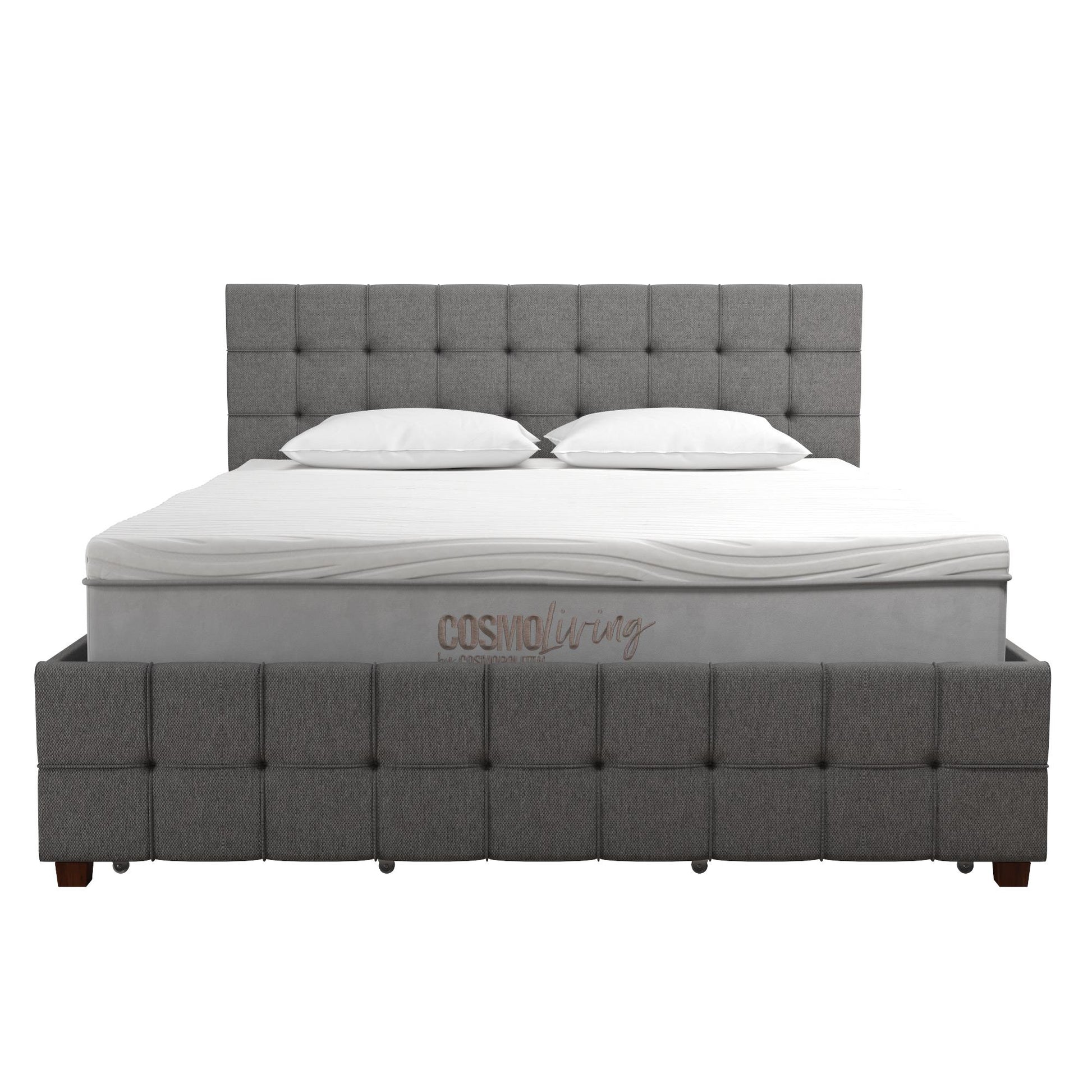 Elizabeth Upholstered Bed with Storage - Grey Linen - Queen