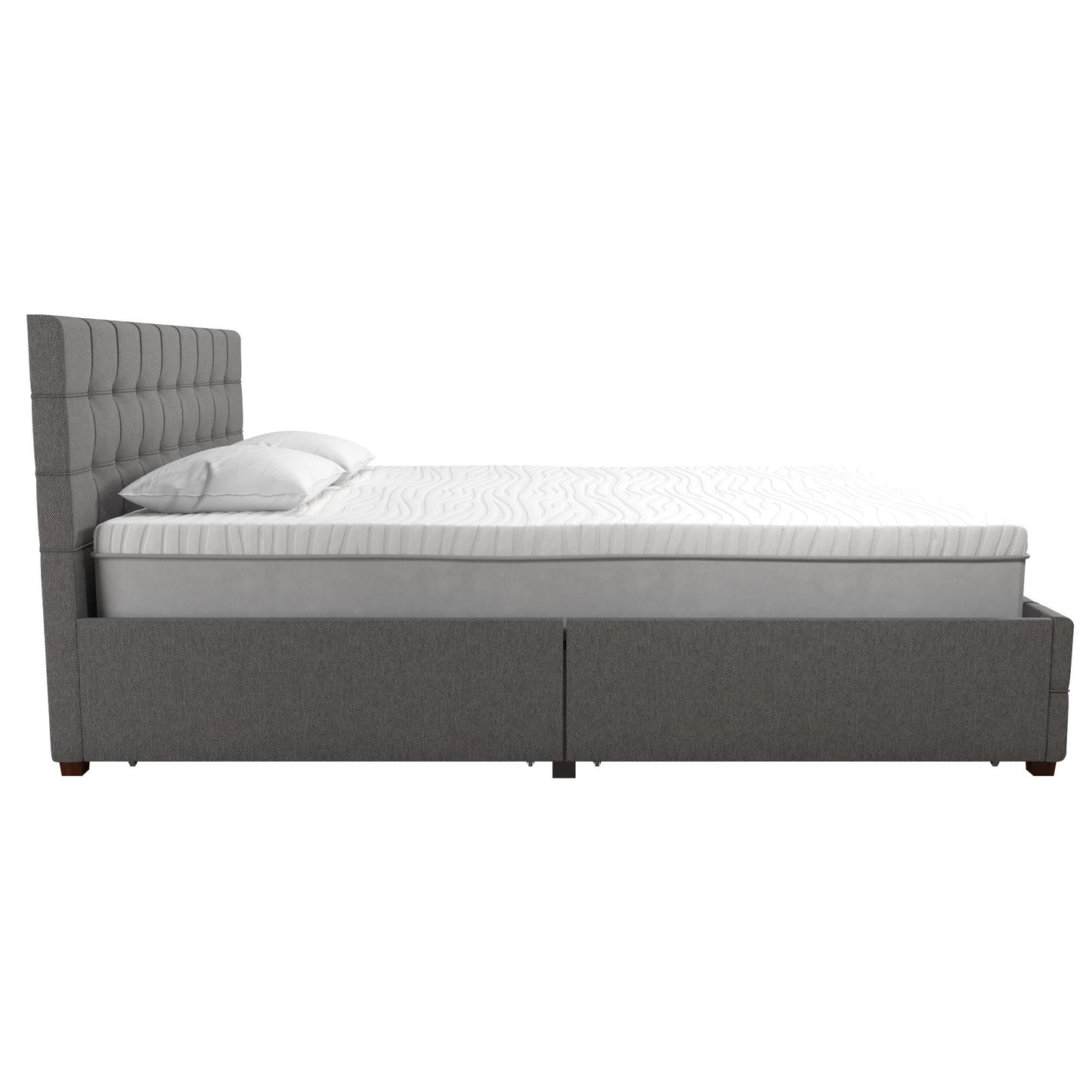 Elizabeth Upholstered Bed with Storage - Grey Linen - Queen