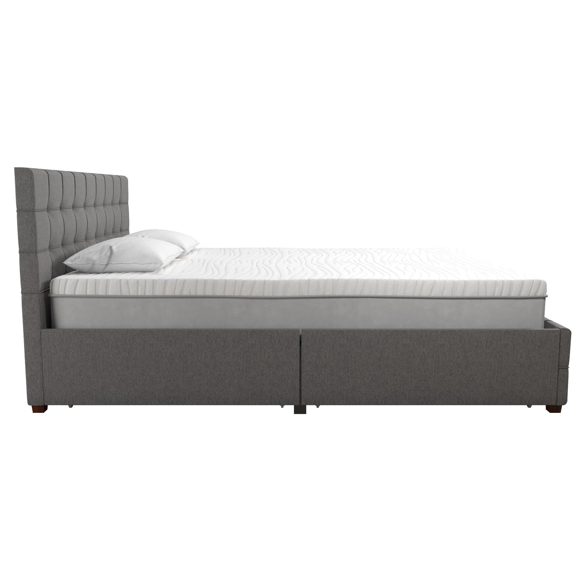 Elizabeth Upholstered Bed with Storage - Grey Linen - Queen